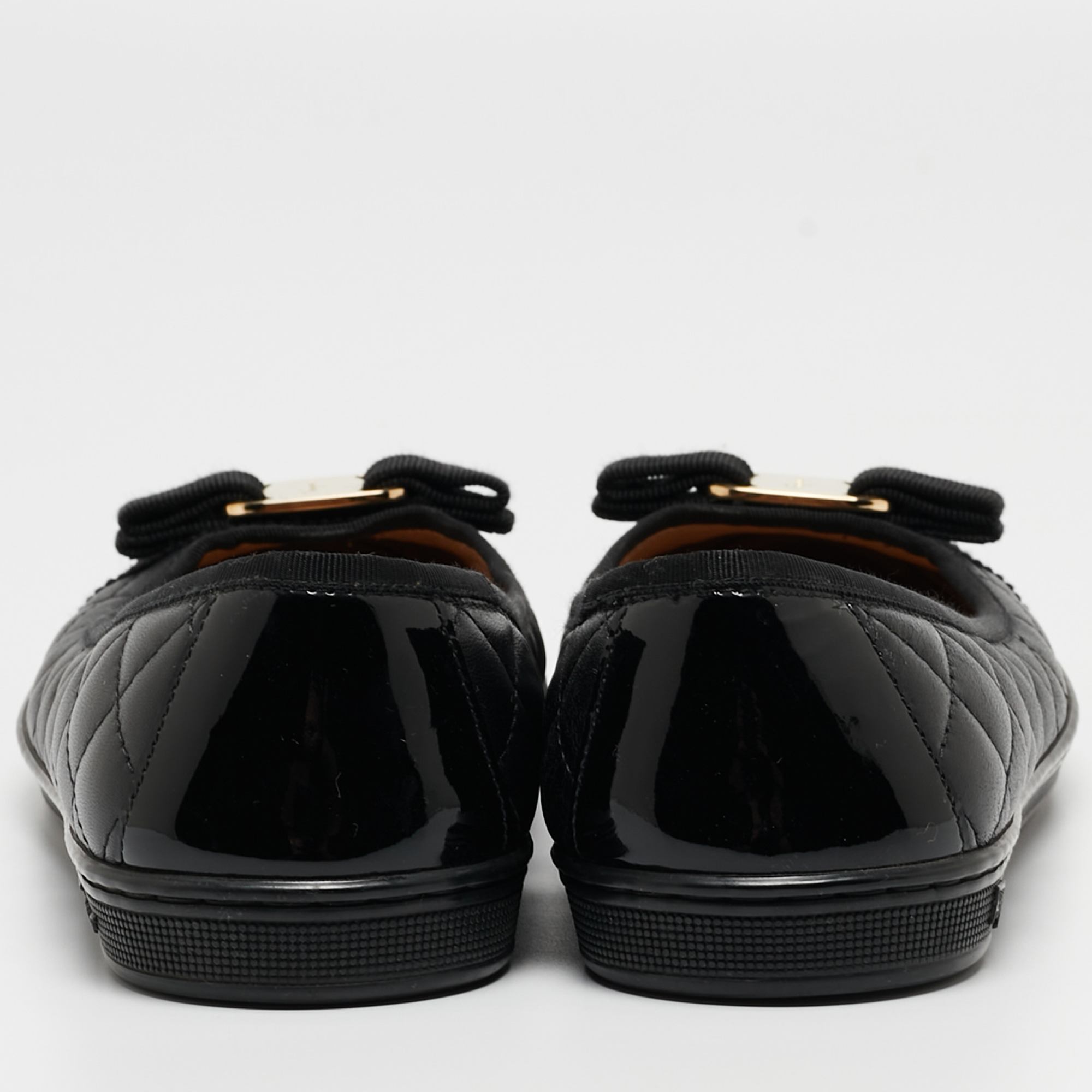 Salvatore Ferragamo Black Quilted Leather Varina Ballet Flats Size  37