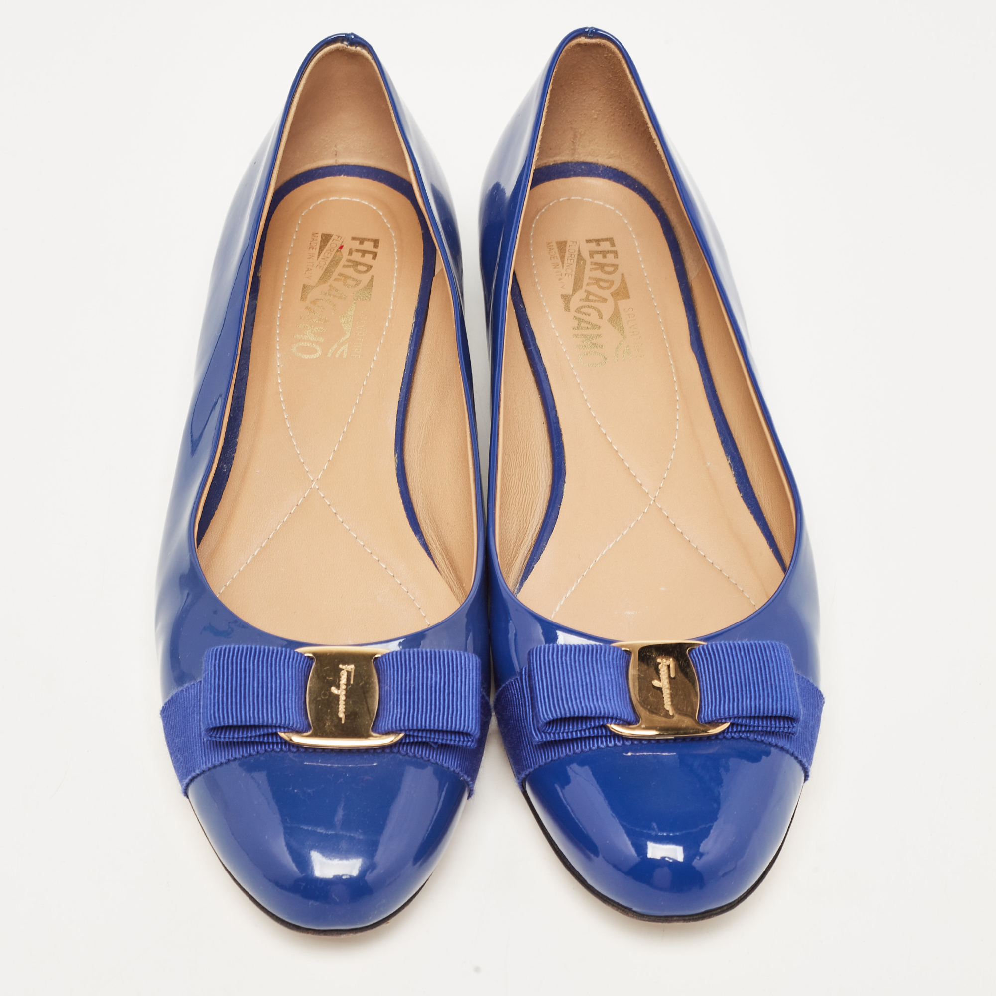 Salvatore Ferragamo Blue Patent Leather Varina  Ballet Flats Size 42