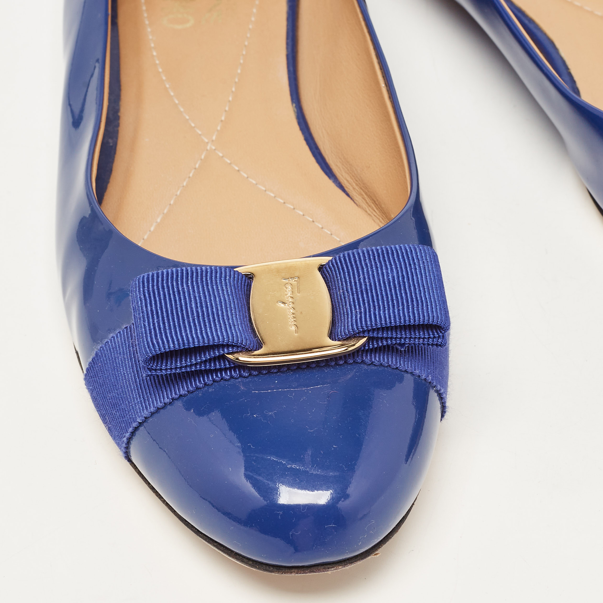 Salvatore Ferragamo Blue Patent Leather Varina  Ballet Flats Size 42