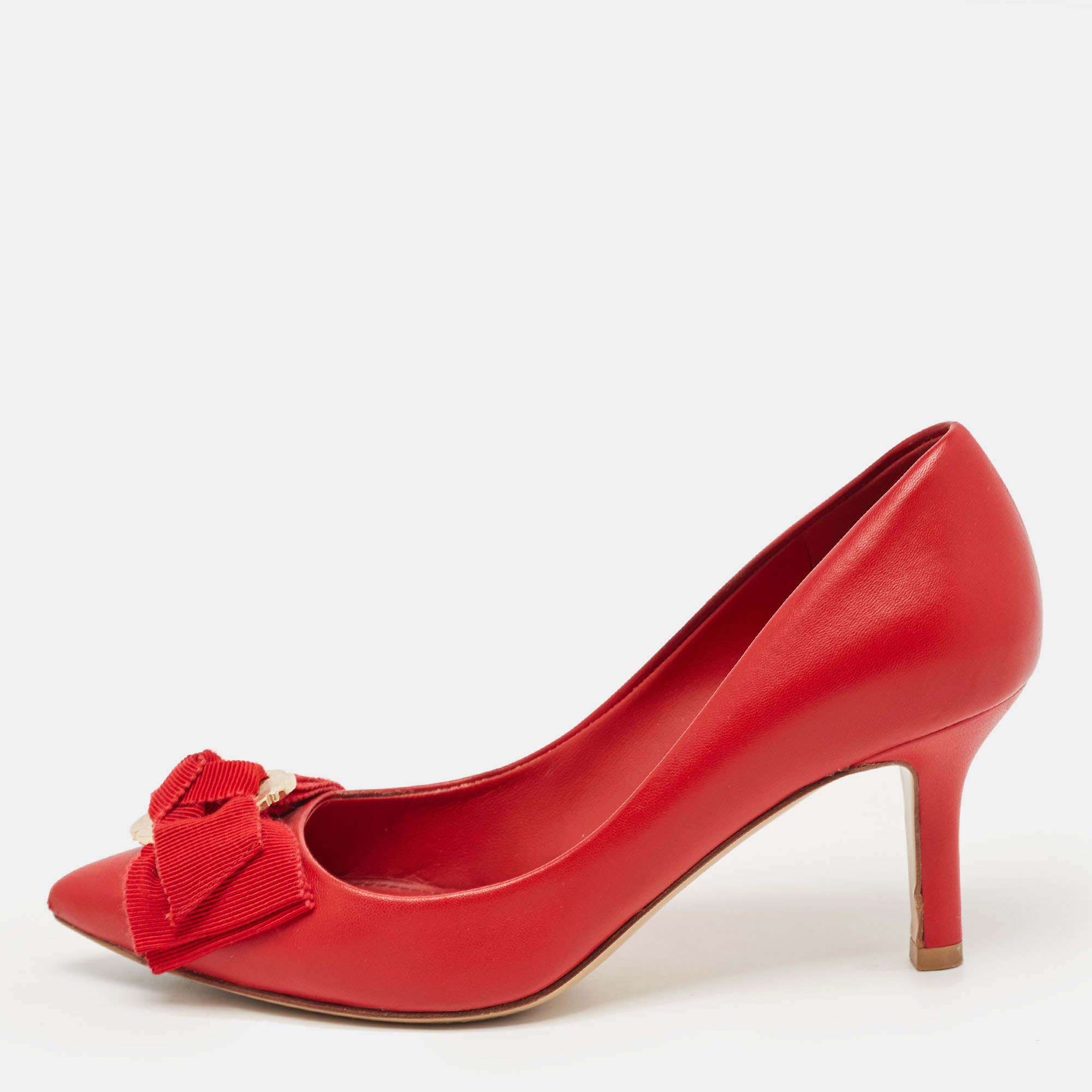 Salvatore Ferragamo Red Leather Pointed Toe Pumps Size 35.5