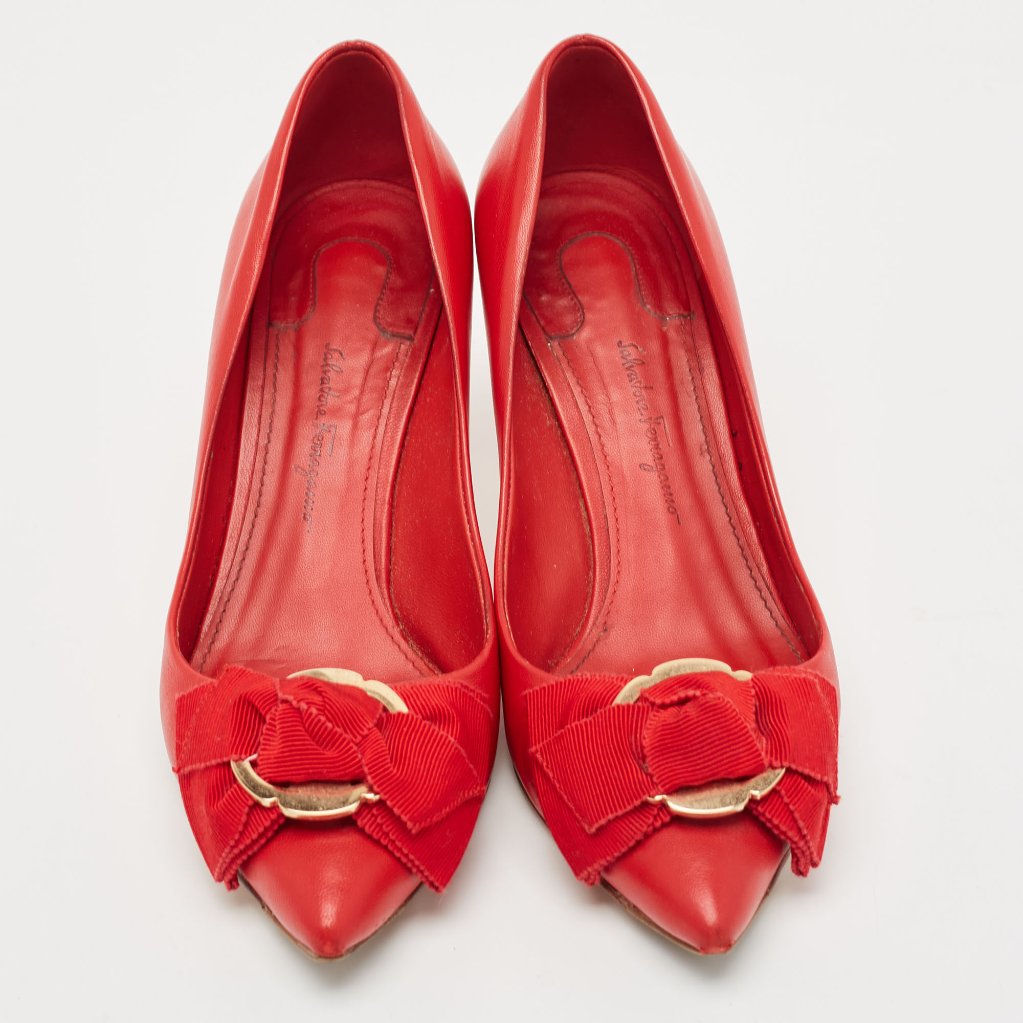 Salvatore Ferragamo Red Leather Pointed Toe Pumps Size 35.5