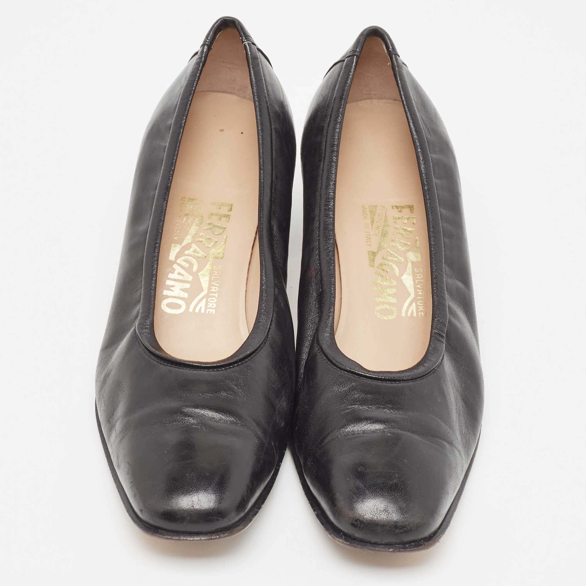 Salvatore Ferragamo Black Leather Pumps Size 37.5