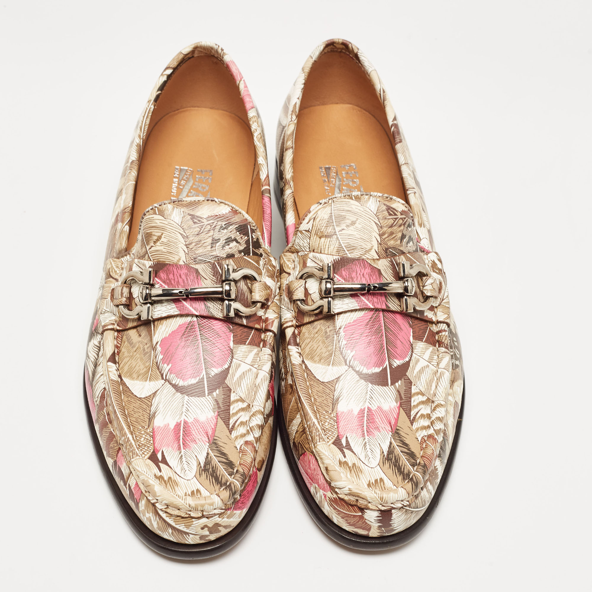 Salvatore Ferragamo Multicolor Flower Printed Leather Bit Slip On Loafers Size 40.5