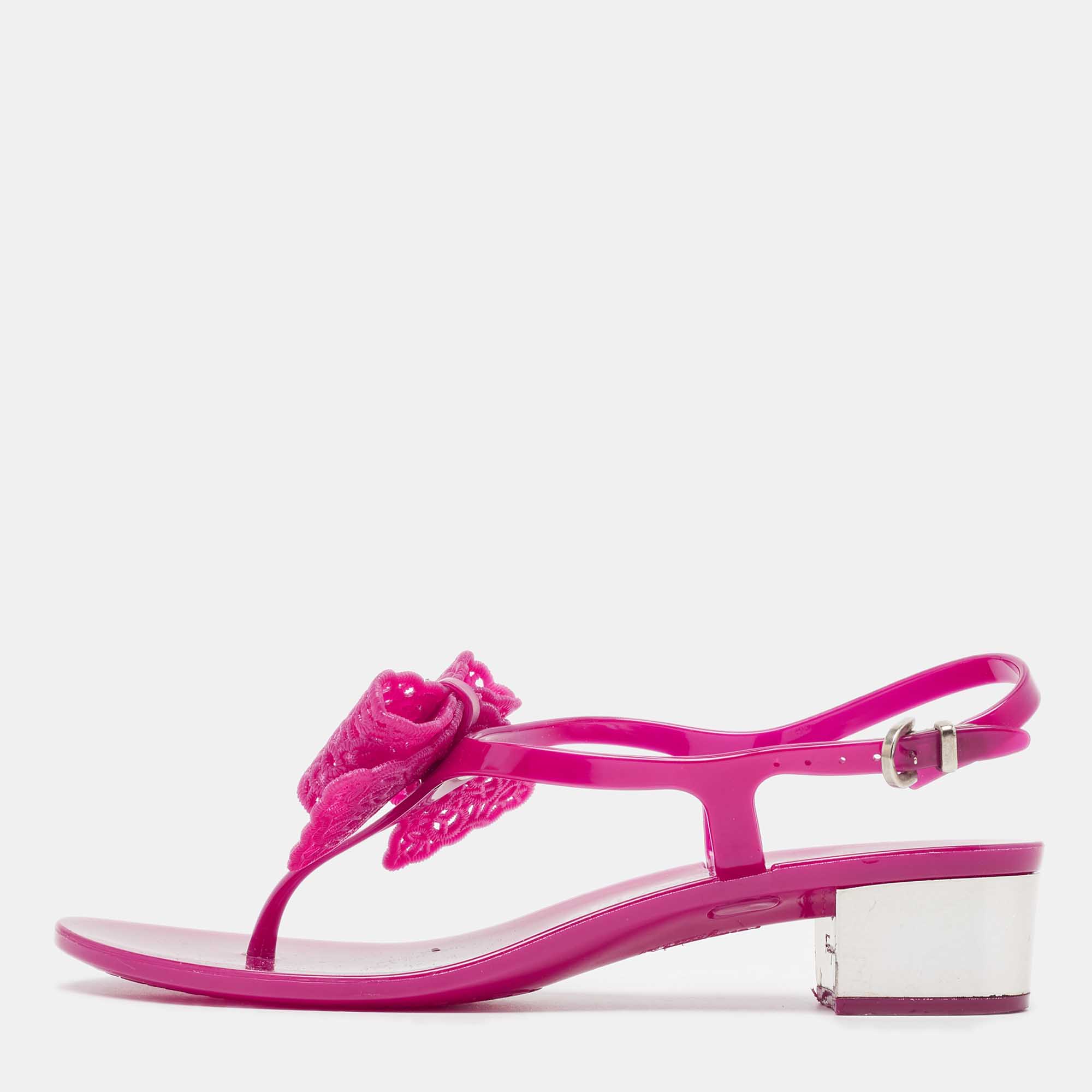 Salvatore ferragamo purple rubber perala thong sandals size 36.5