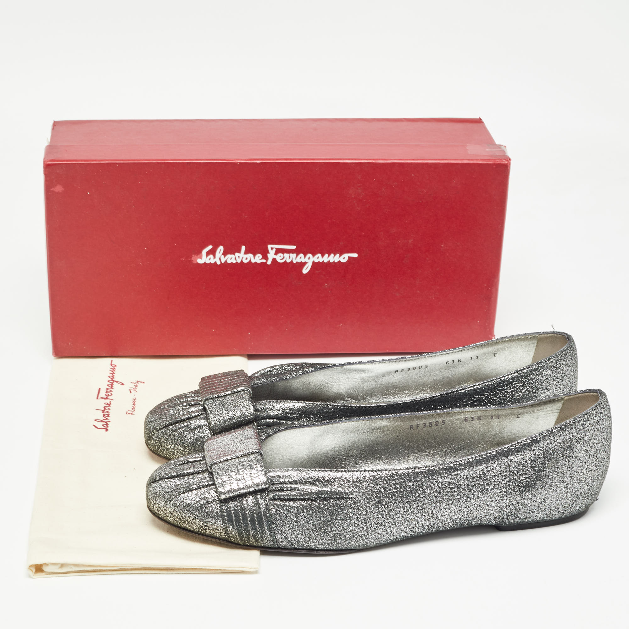 Salvatore Ferragamo Metallic Suede Regale Ballet Flats Size 41.5