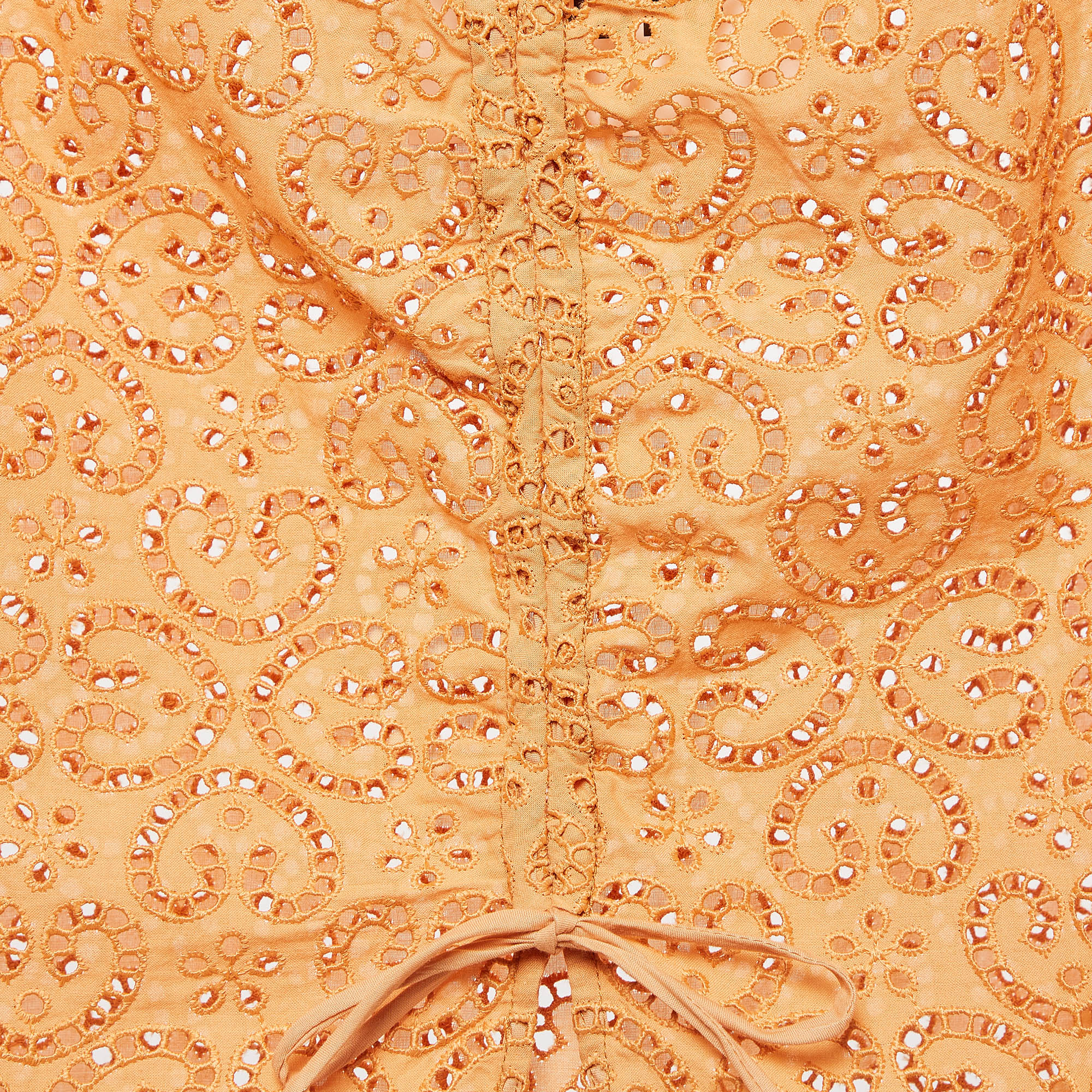 Sandro Apricot Orange  Broderie Anglaise Cotton Blend Puff Sleeves Blouse XL