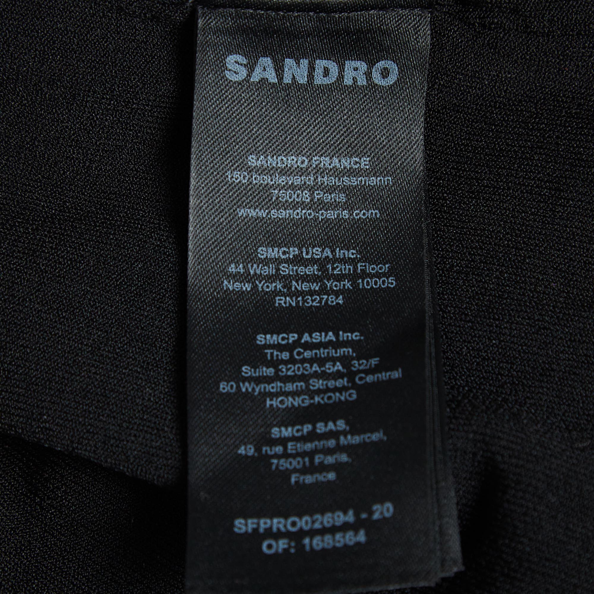 Sandro Black Organza And Rib Knit Ruched Bustier Effect Mini Dress M