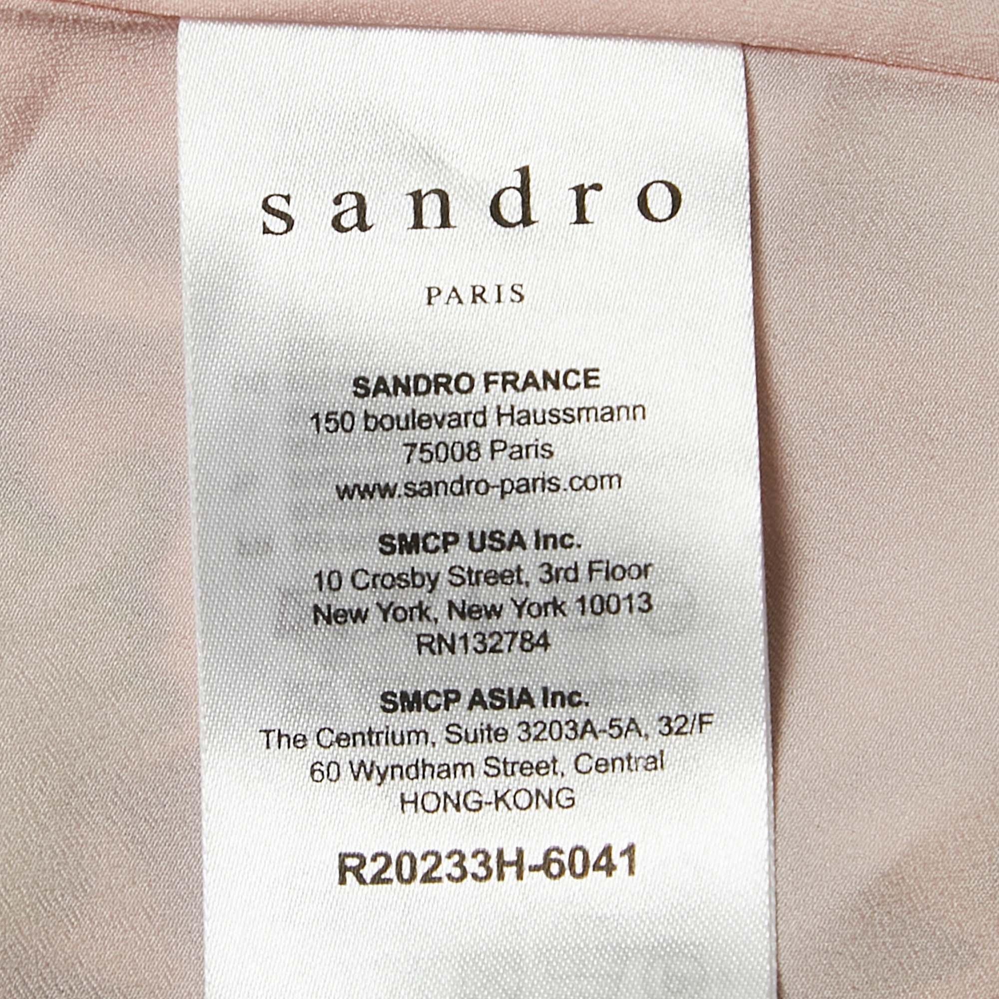 Sandro Pink Floral Print Silk V-Neck Dress M