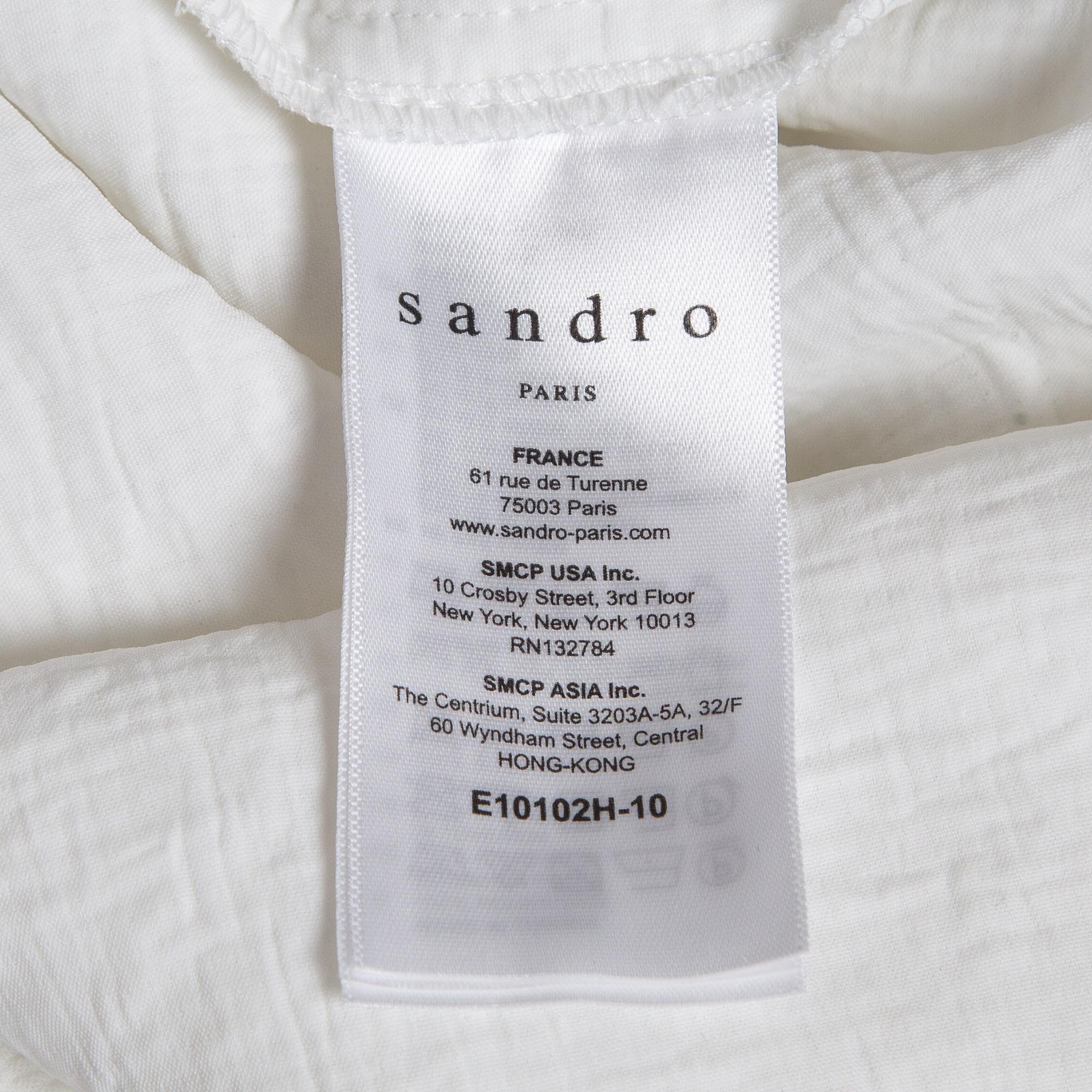 Sandro White Gauze Long Sleeve Top S