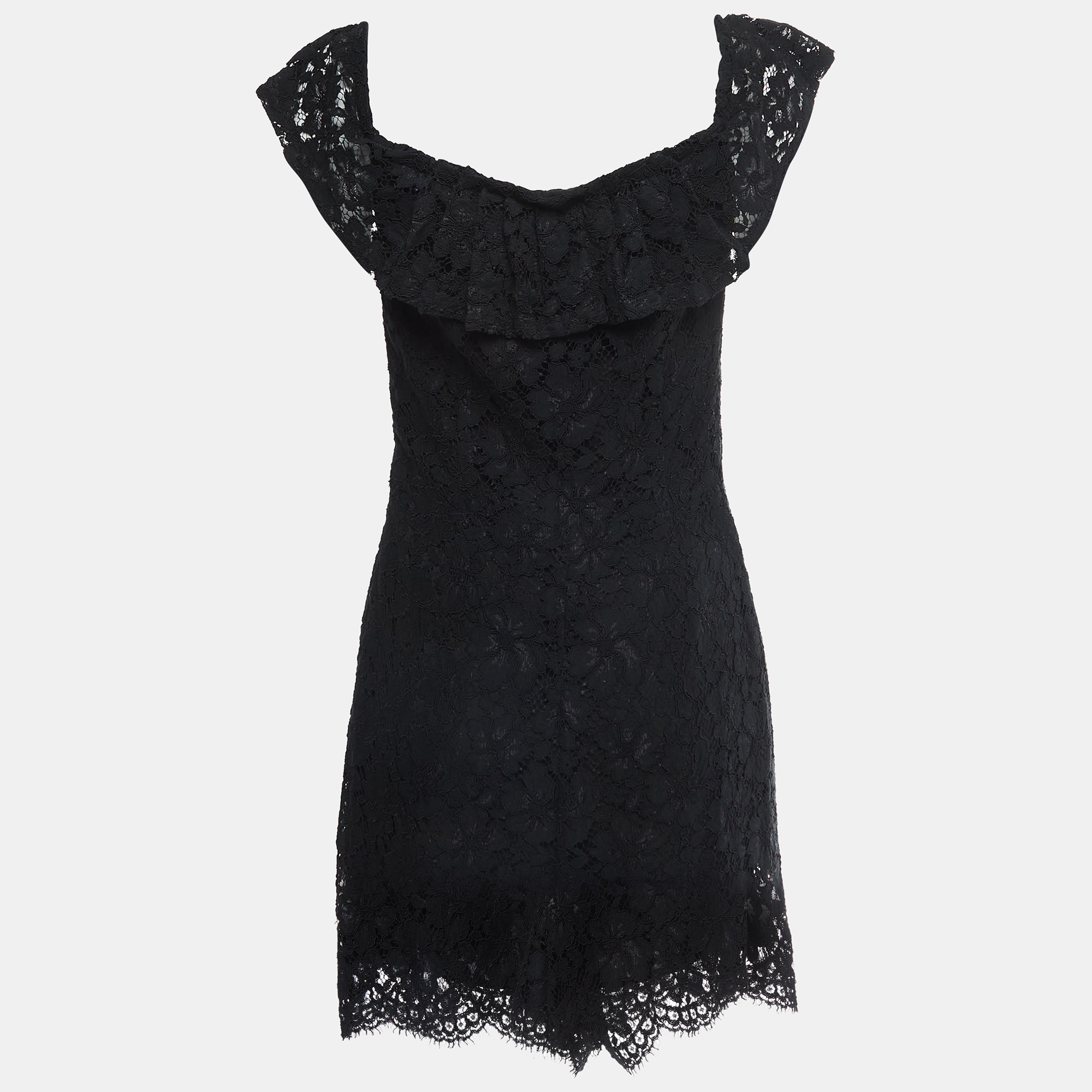 Sandro Black Patterned Lace Off-Shoulder Playsuit L