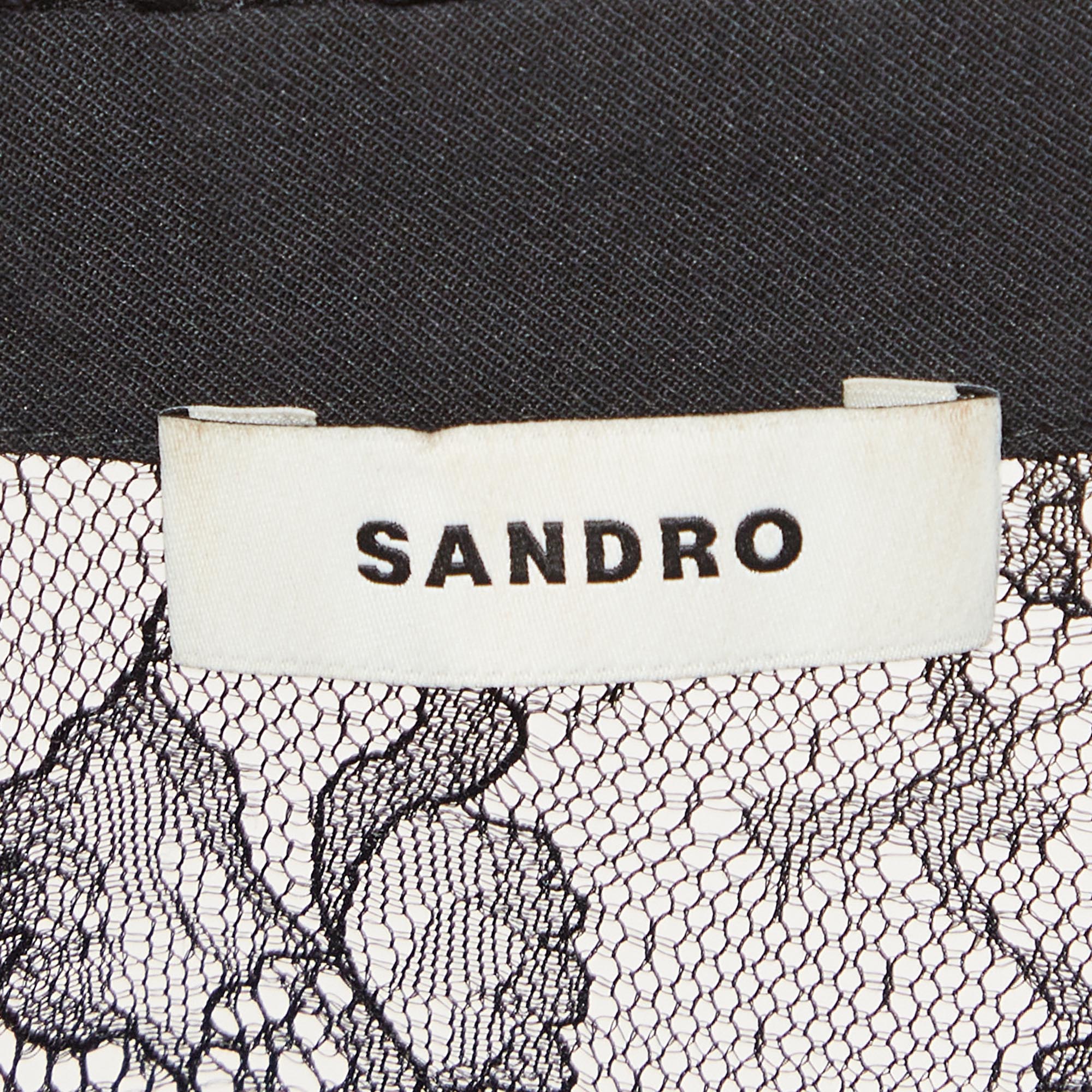 Sandro Black Lace Sheer Crop Top XS