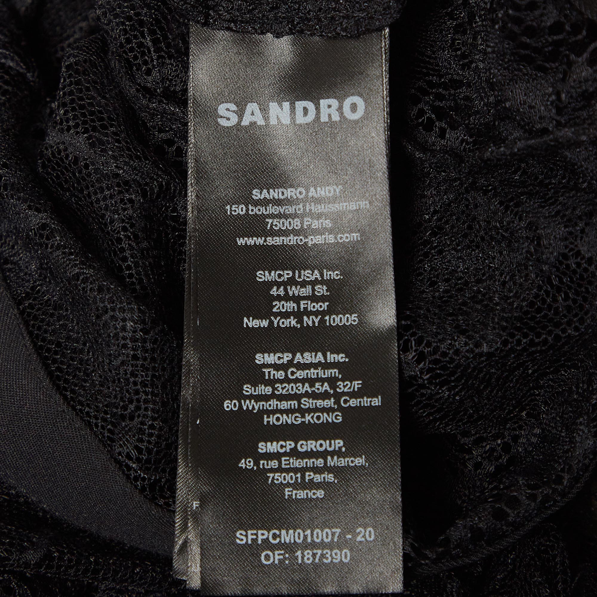 Sandro Black Lace Sheer Crop Top XS