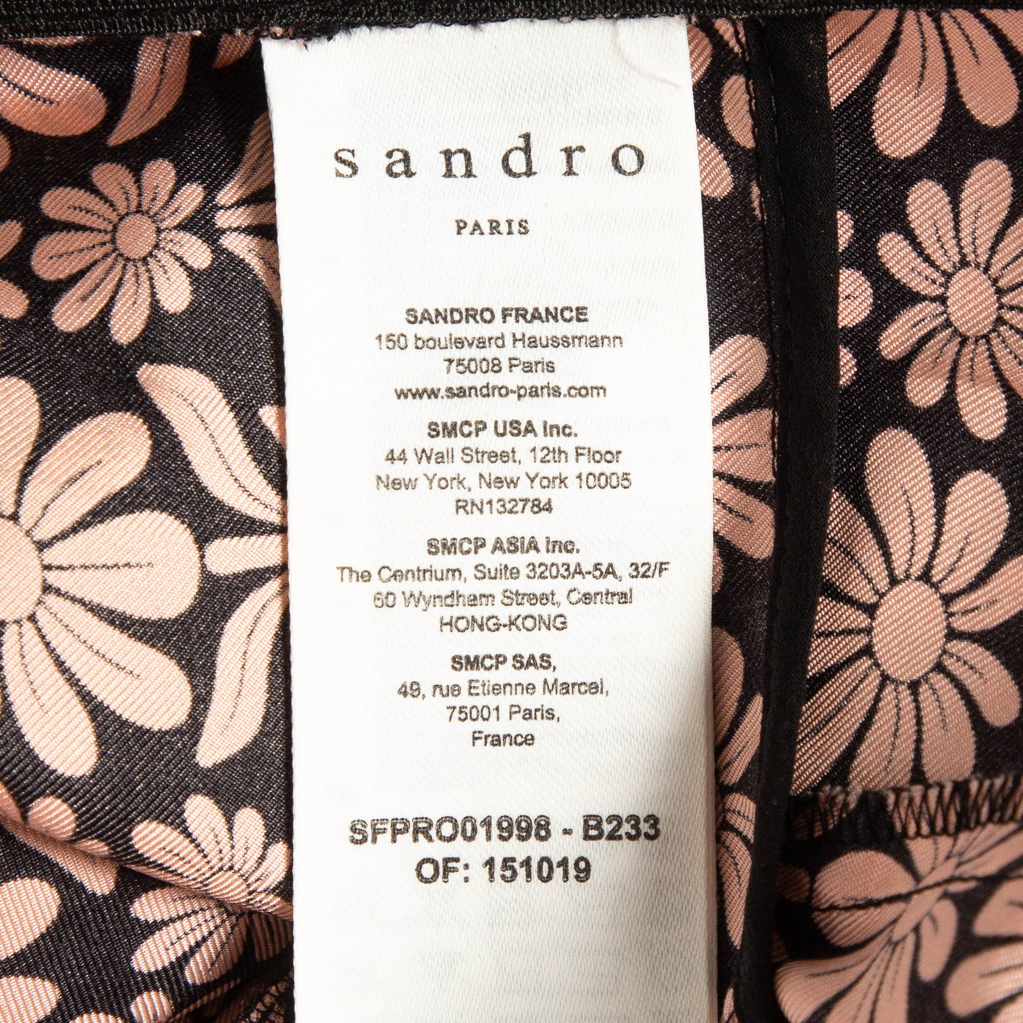 Sandro Pink/Black Floral Patterned Silk Mini Dress L