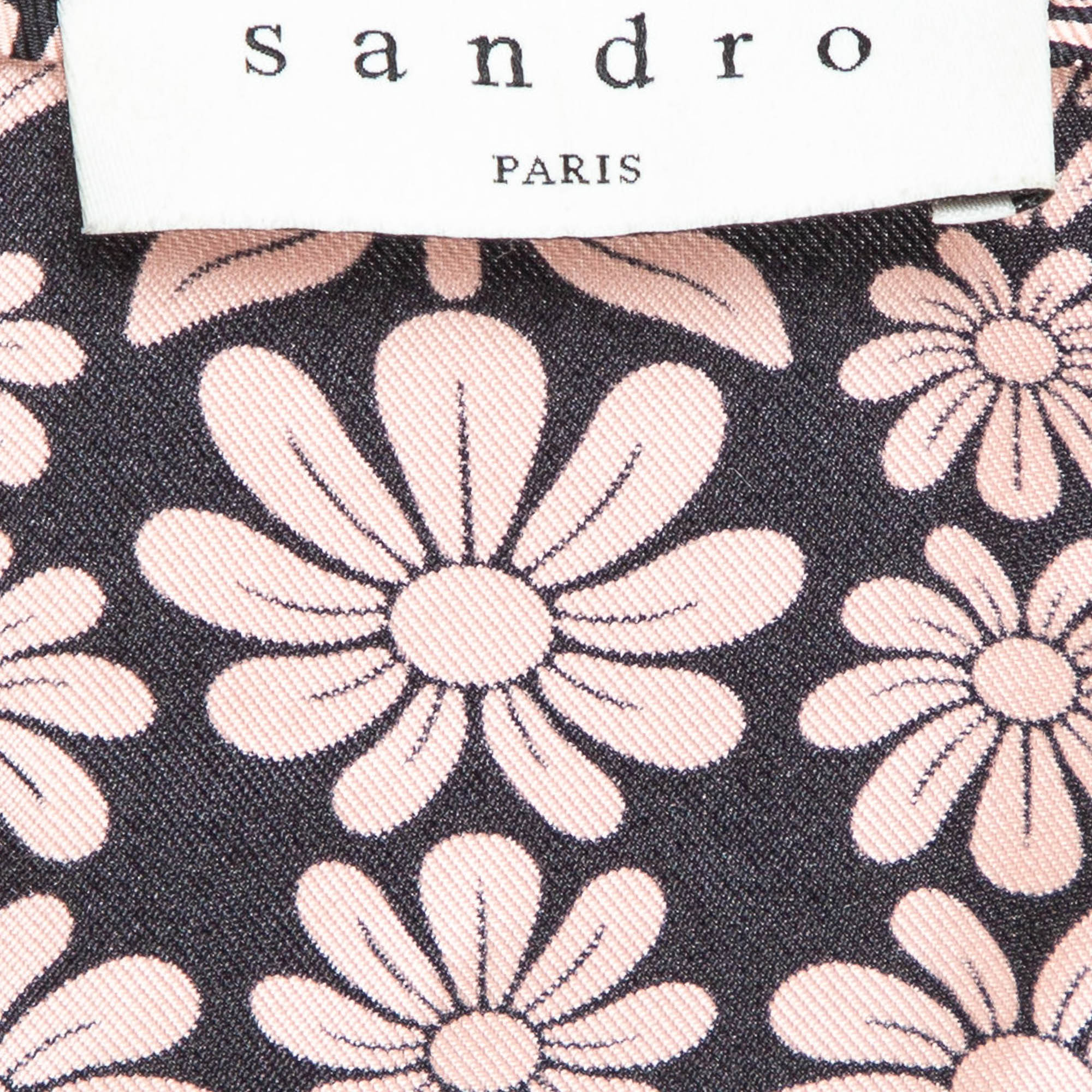 Sandro Pink/Black Floral Patterned Silk Mini Dress L