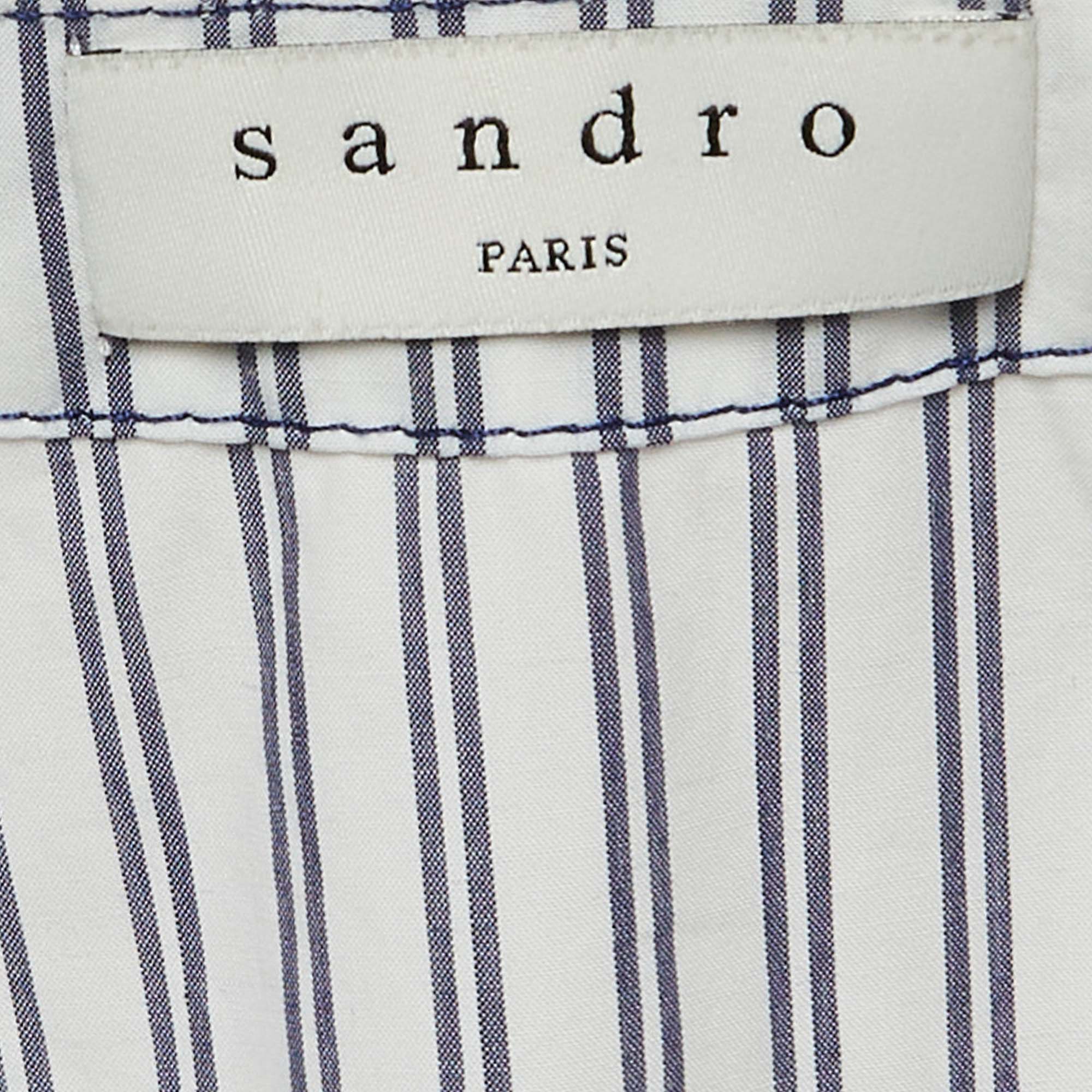 Sandro White Pinstripe V-Neck Top L