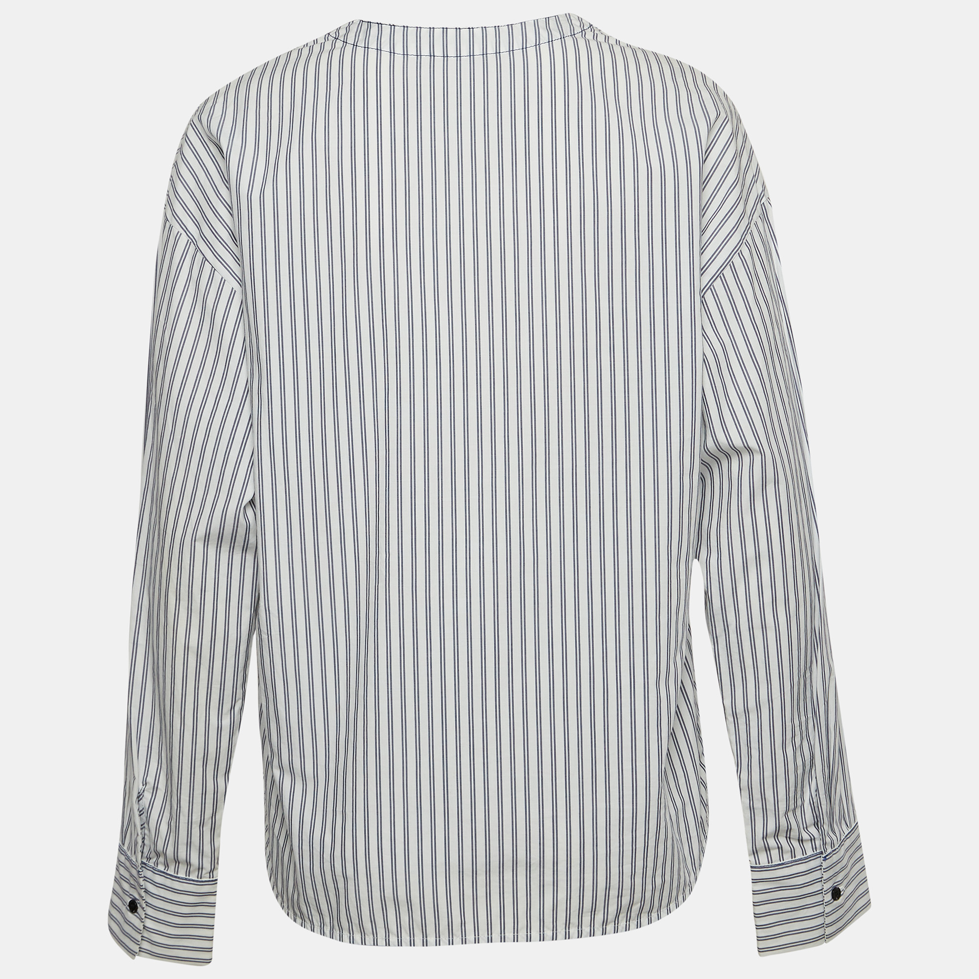 Sandro White Pinstripe V-Neck Top L