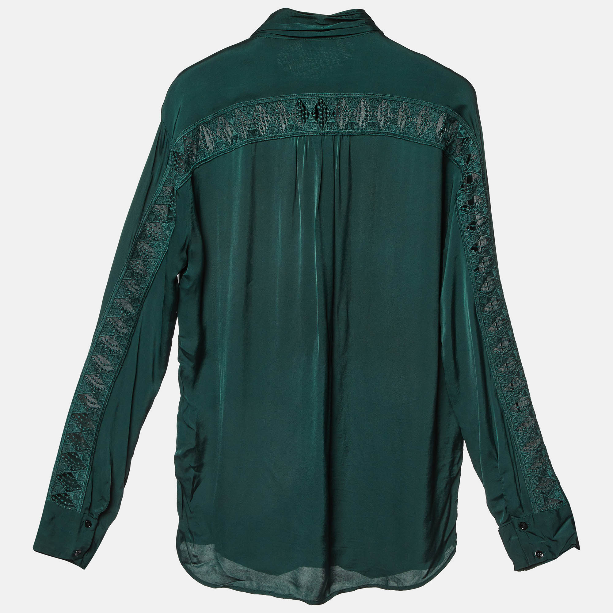 Sandro Green Satin Lace Trimmed Top L