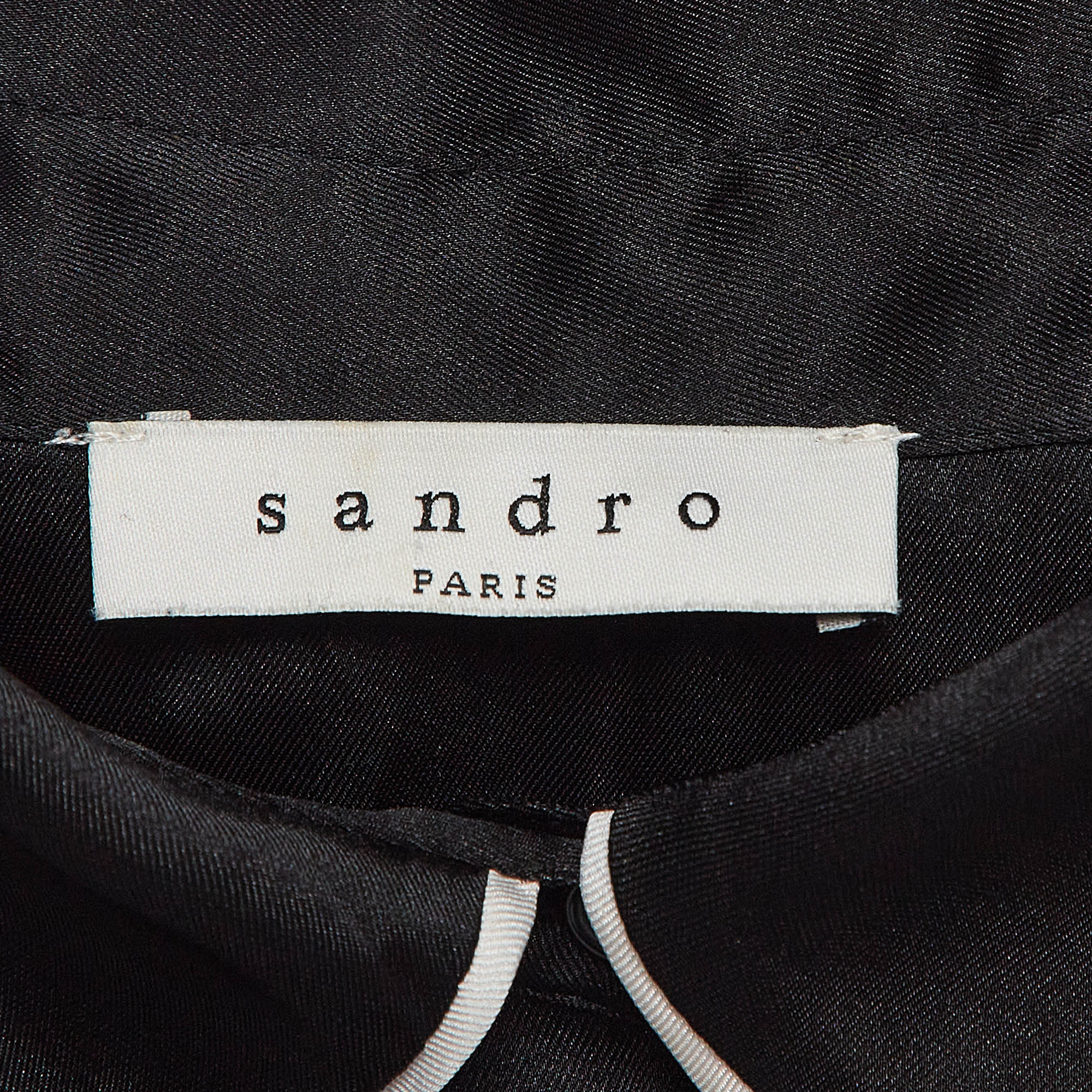 Sandro Black Knit And Satin Detachable Collar Top M