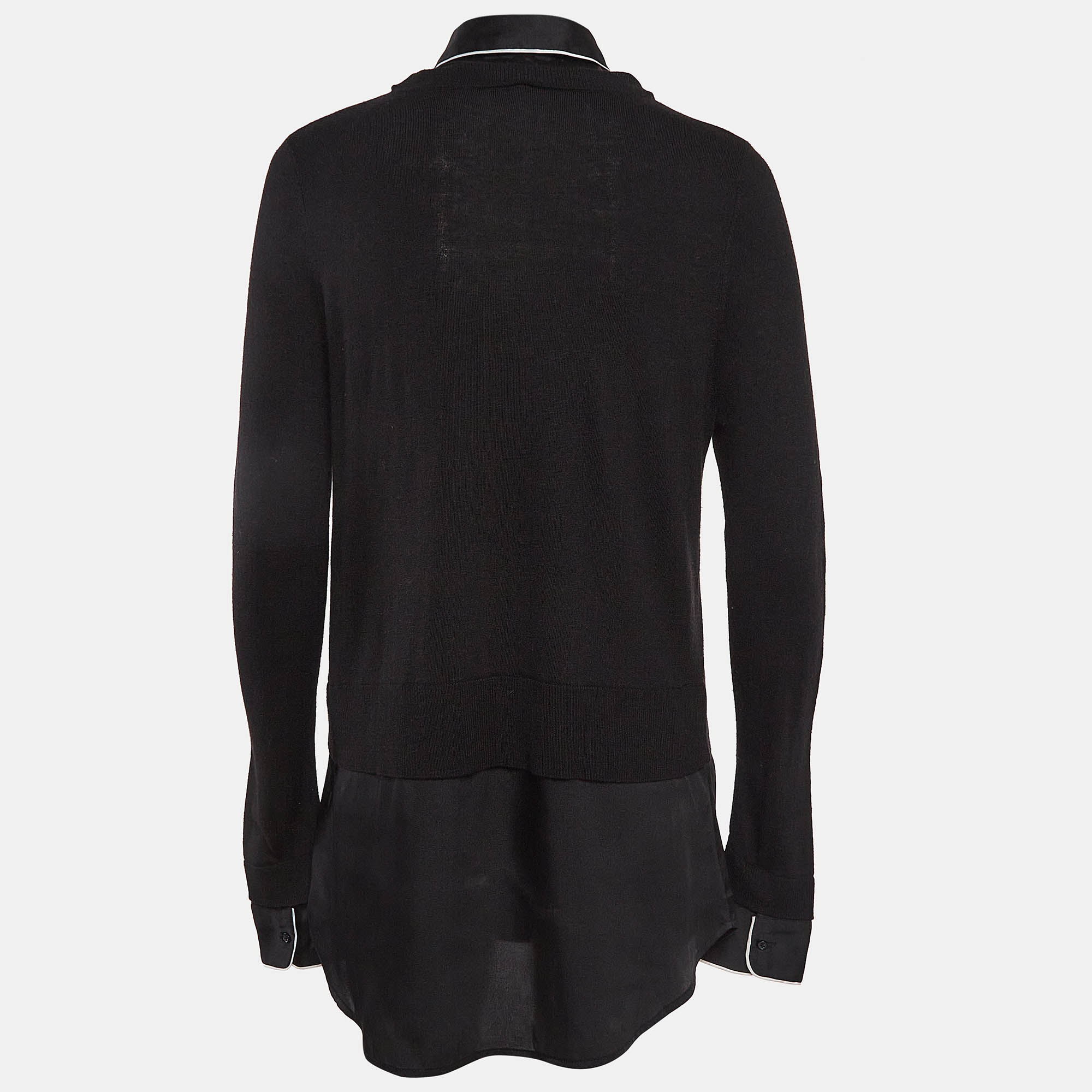 Sandro Black Knit And Satin Detachable Collar Top M