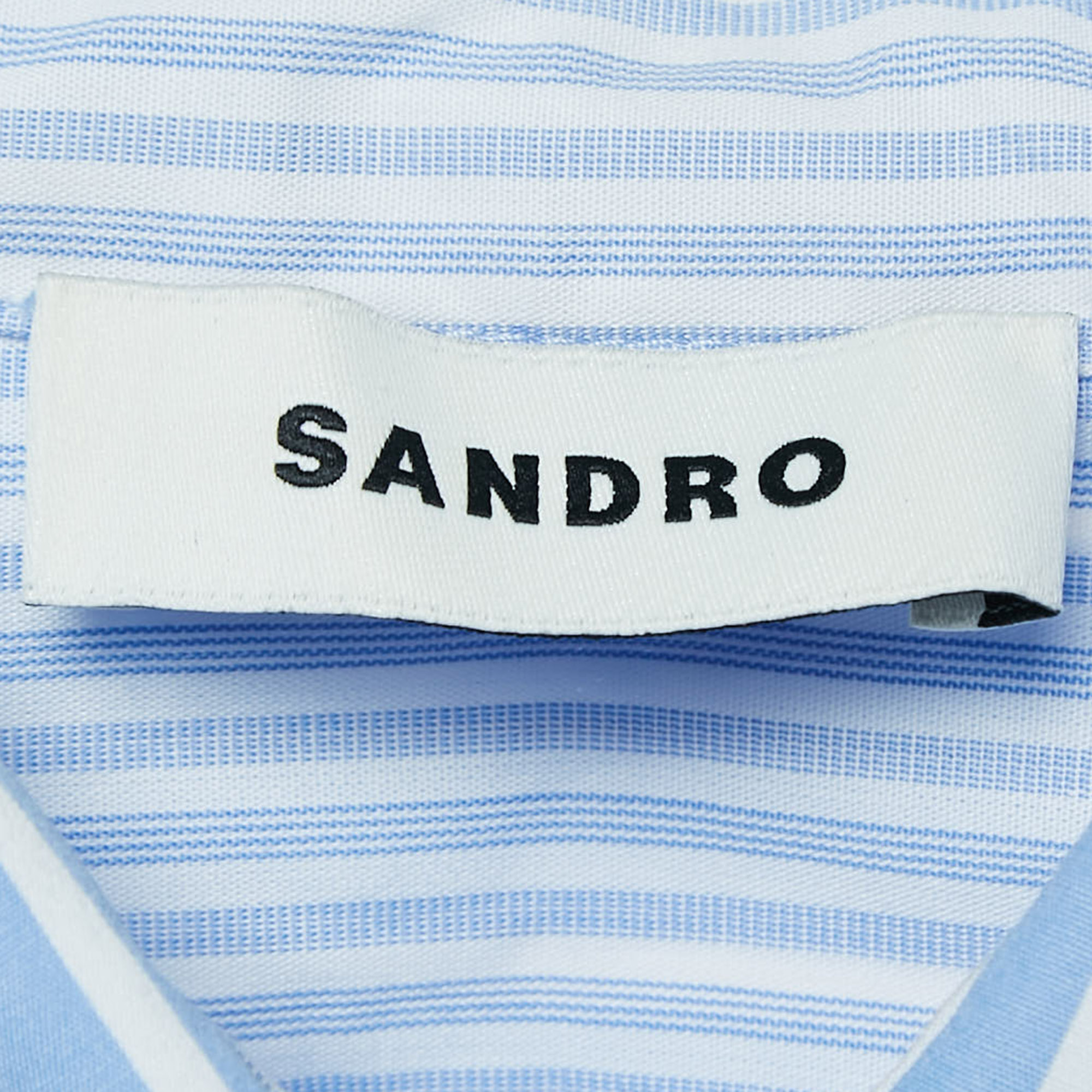 Sandro Blue Pinstripe Poplin Knotted Mini Shirt XS