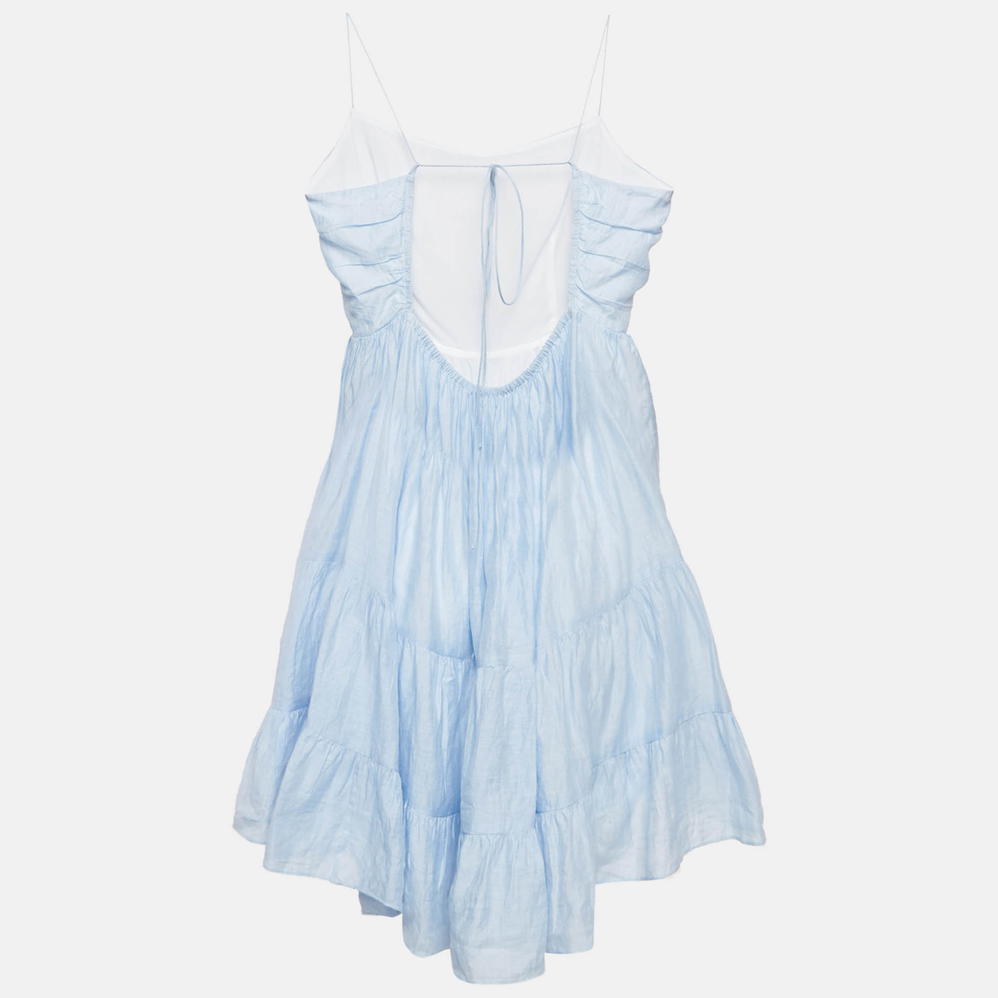 Sandro Blue Linen Blend Tiered Mini Dress L