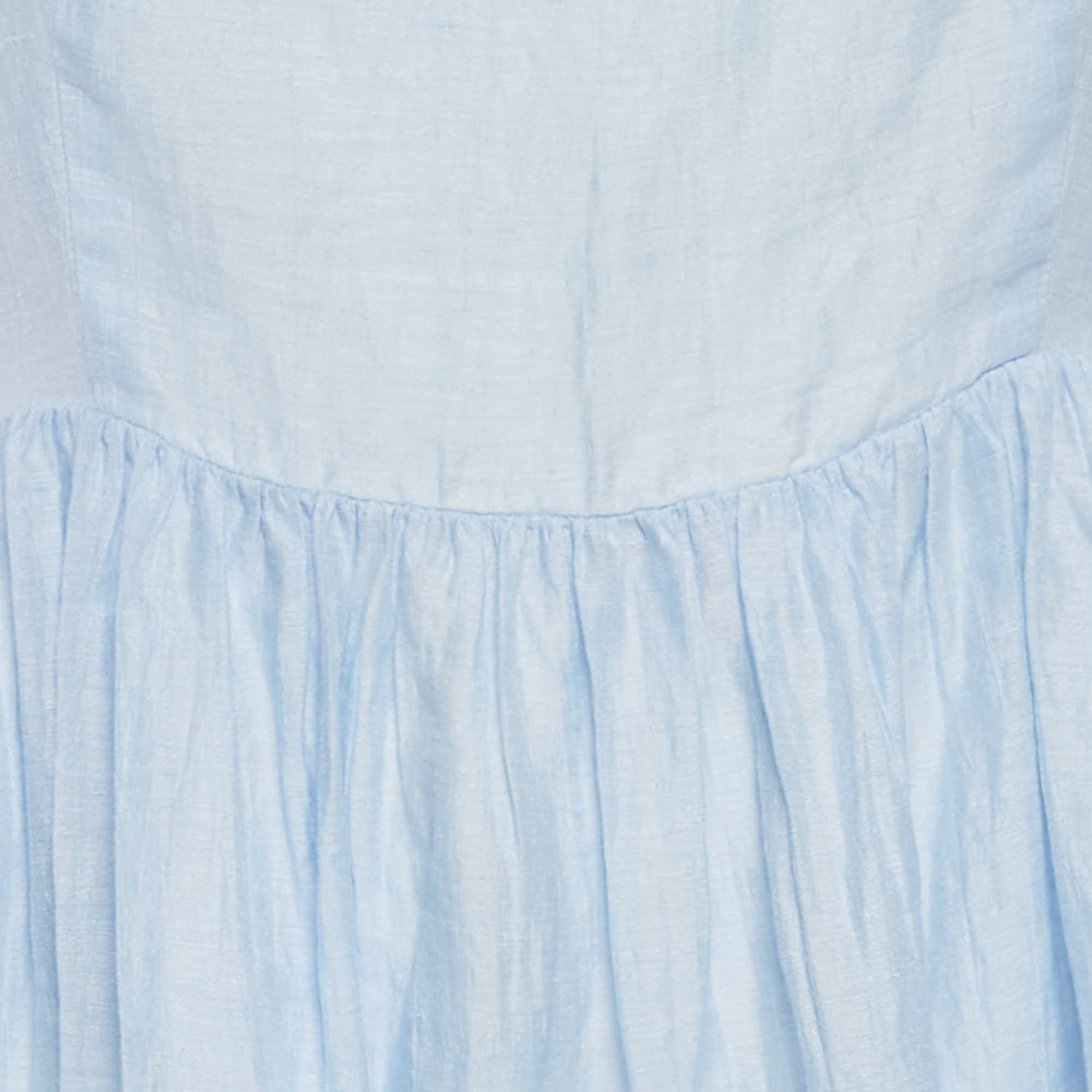 Sandro Blue Linen Blend Tiered Mini Dress L