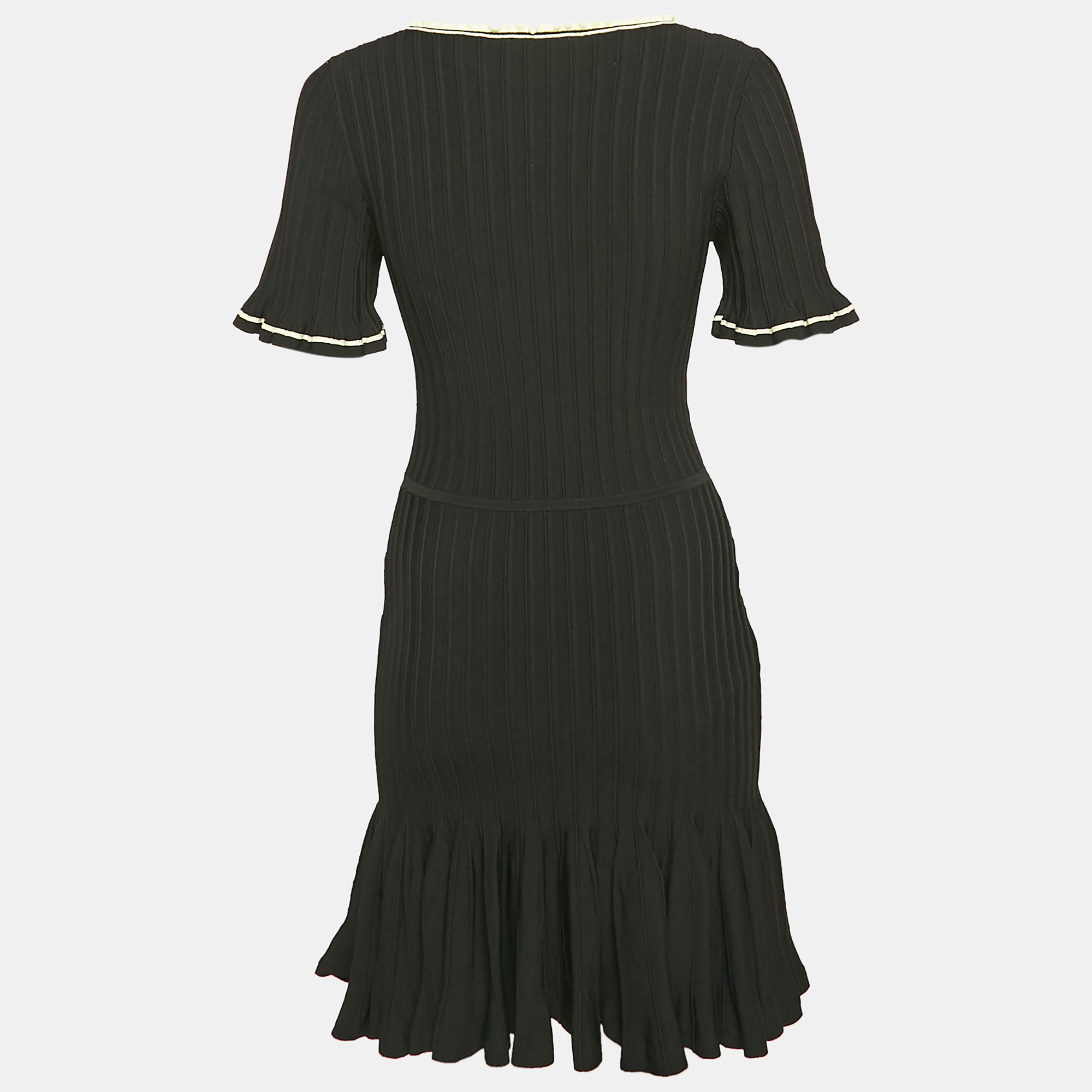 Sandro Black Rib Knit Contrast Trimmed Mini Dress XS