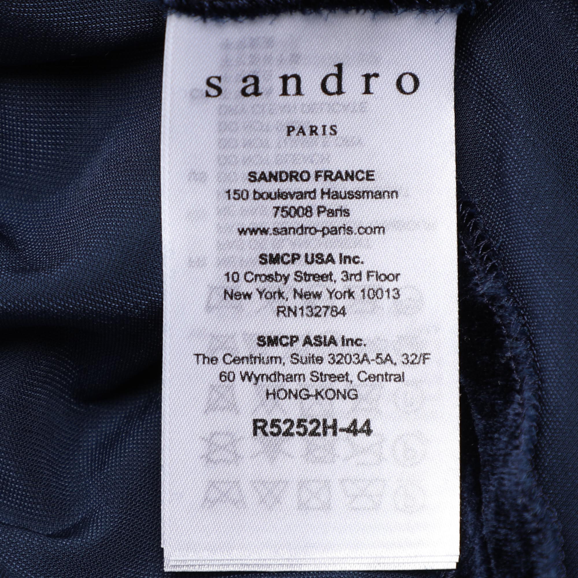 Sandro Navy Blue Velvet Mini Dress S