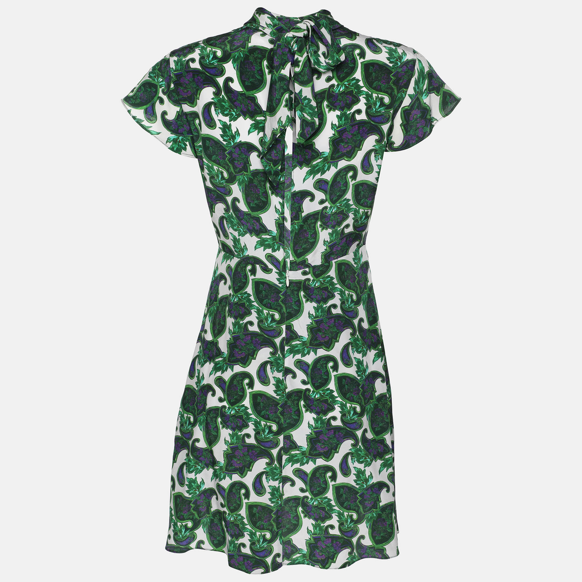 Sandro Green Paisley Print Silk Neck Tie Mini Dress S