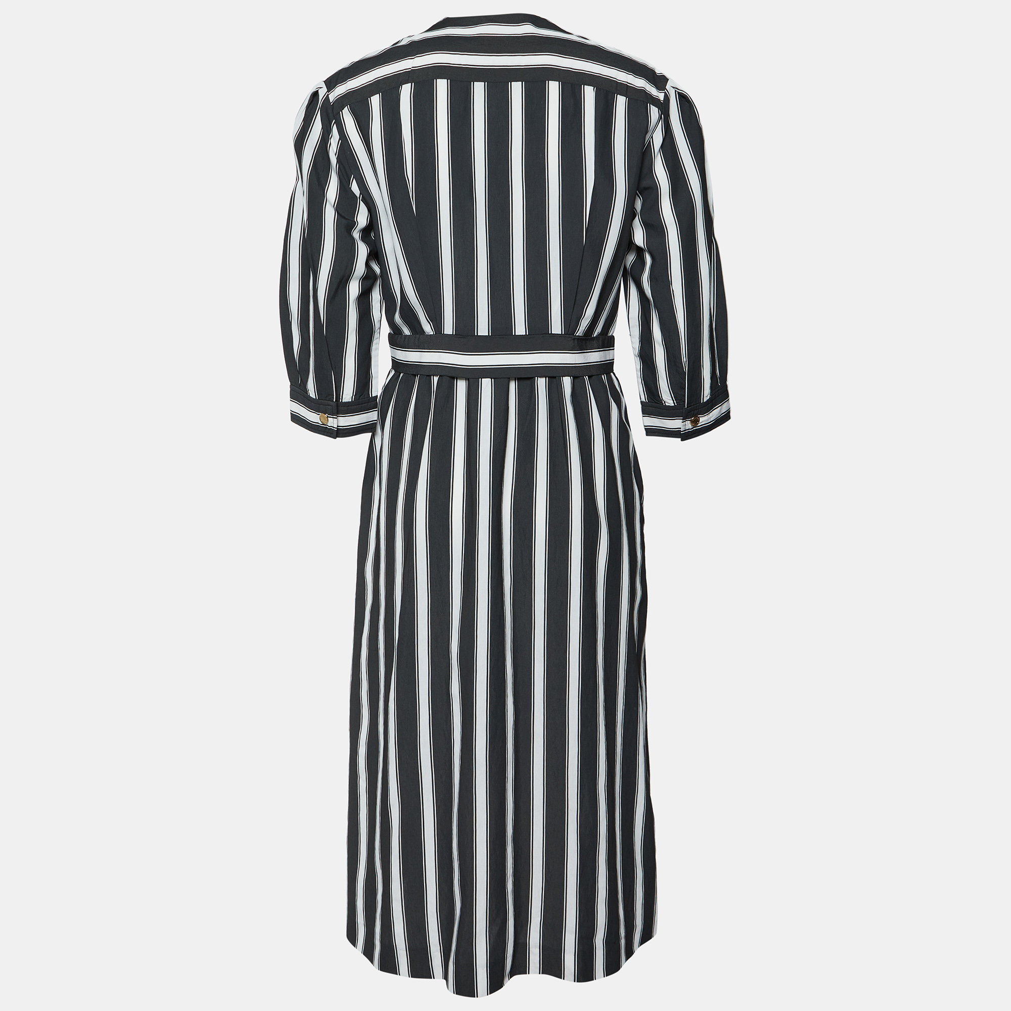 Sandro Black/White Stripe Print Viscose Wrap Midi Dress L