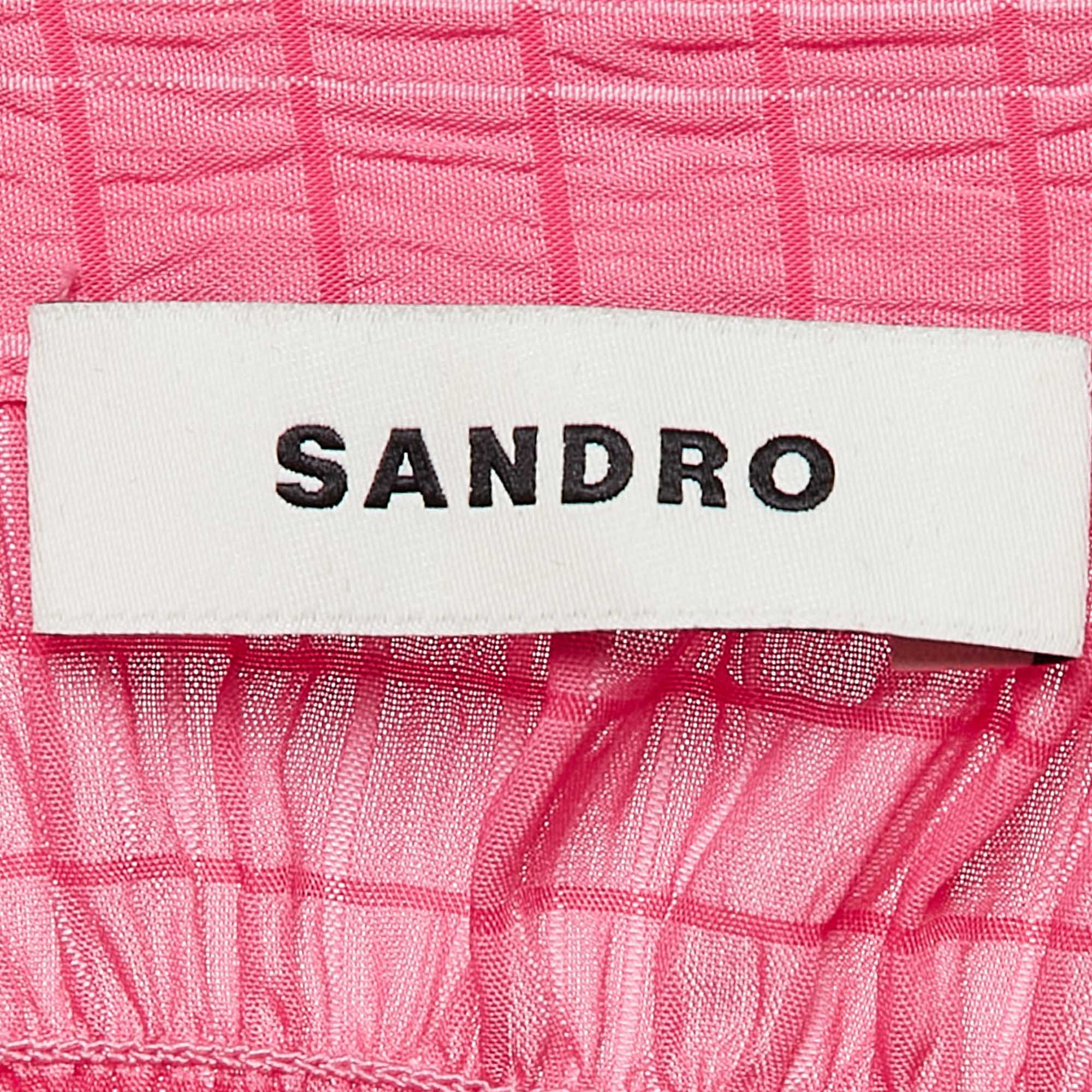 Sandro Pink Smocked Crepe Button Front Blouse S