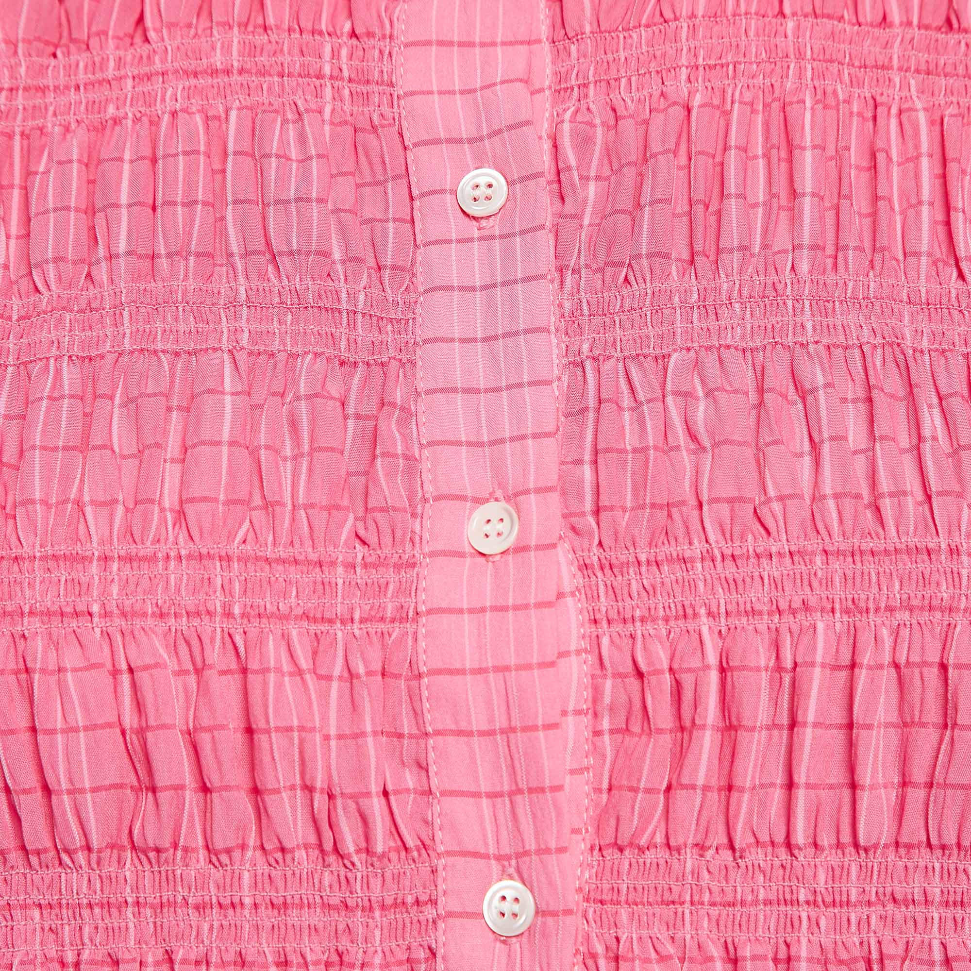 Sandro Pink Smocked Crepe Button Front Blouse S