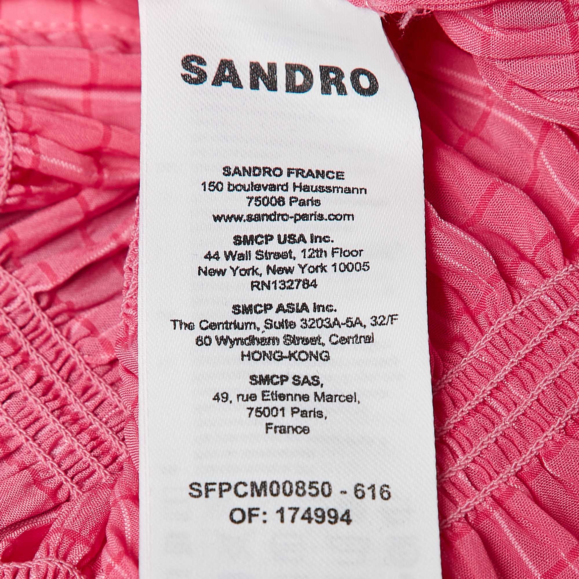 Sandro Pink Smocked Crepe Button Front Blouse S