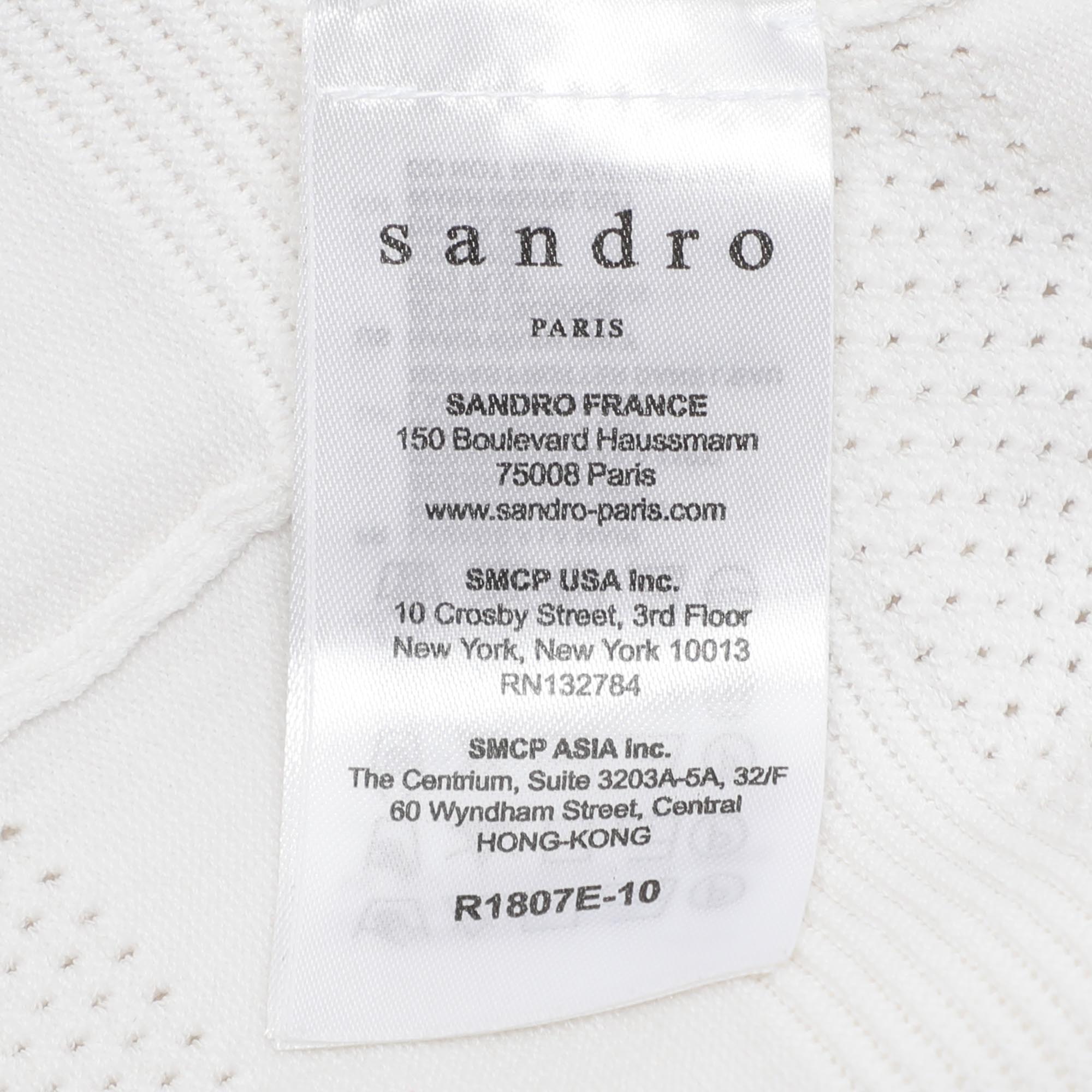 Sandro White Stretch Knit Fabric Mini Dress S