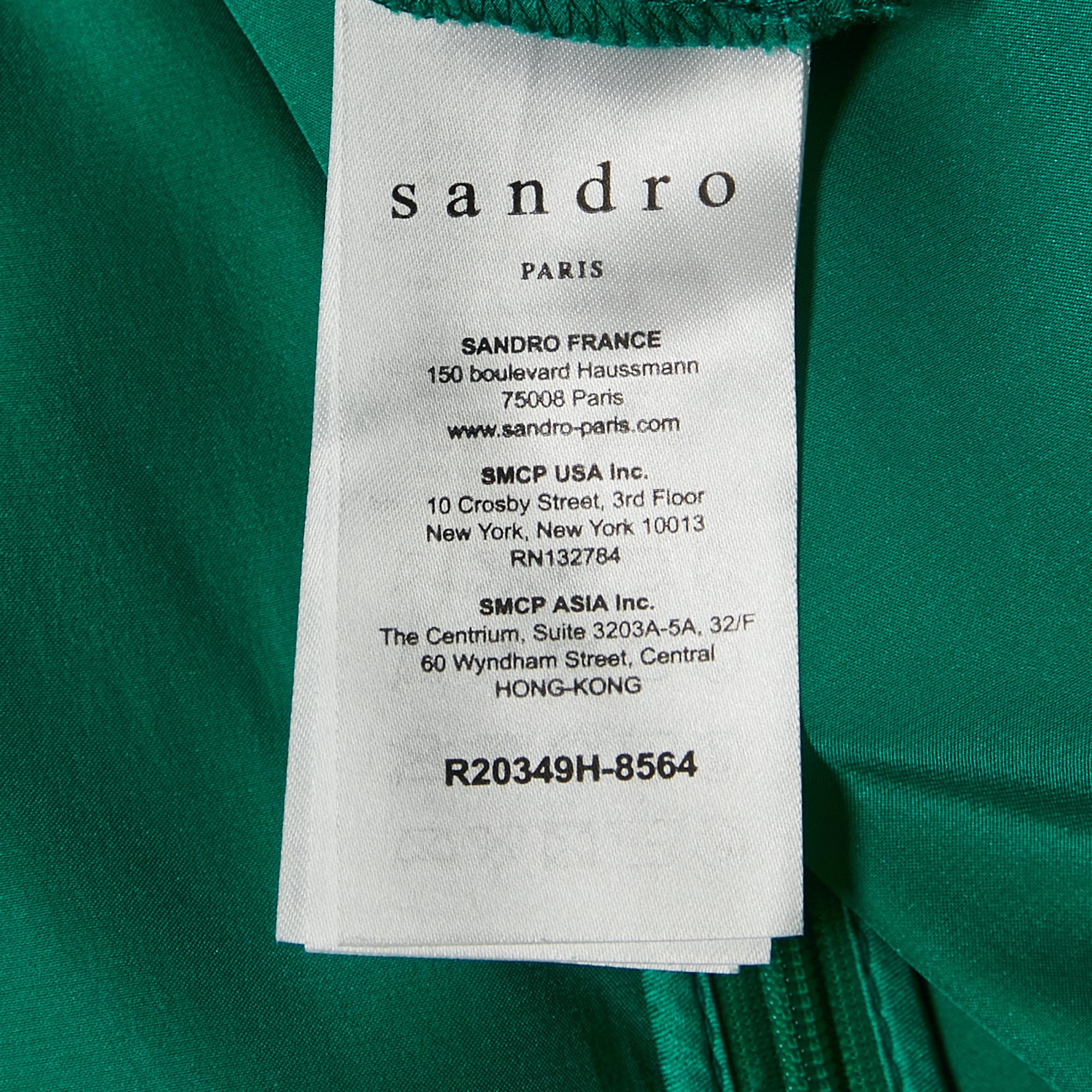 Sandro Green Satin Silk Ruche Detail Midi Dress L