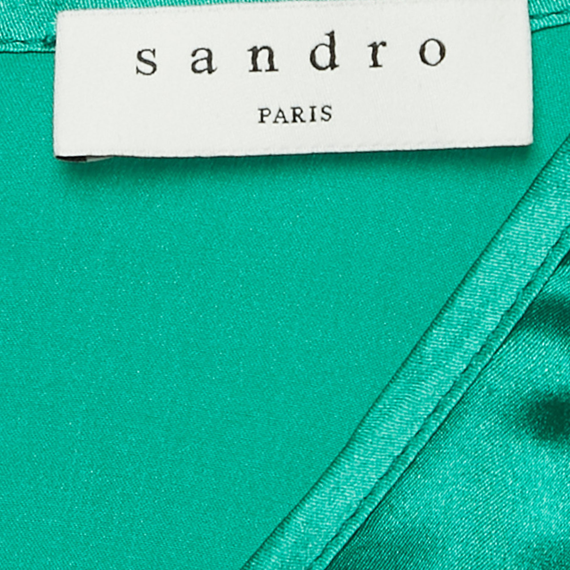 Sandro Green Satin Silk Ruche Detail Midi Dress L