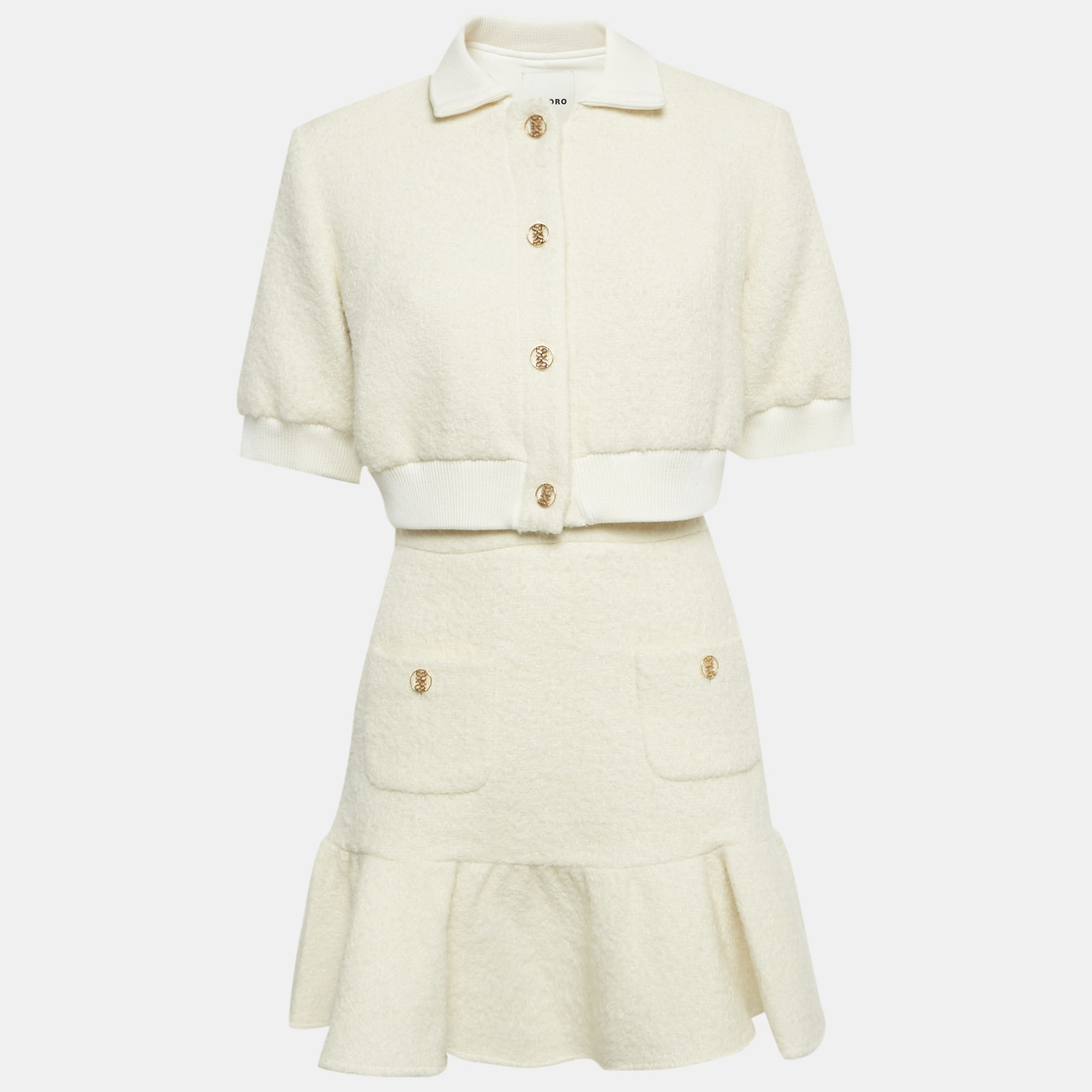 Sandro Ecru Tweed Crop Jacket and Mini Skirt Set S, White
Sandro Ecru Tweed Crop Jacket and Mini Skirt Set S, White