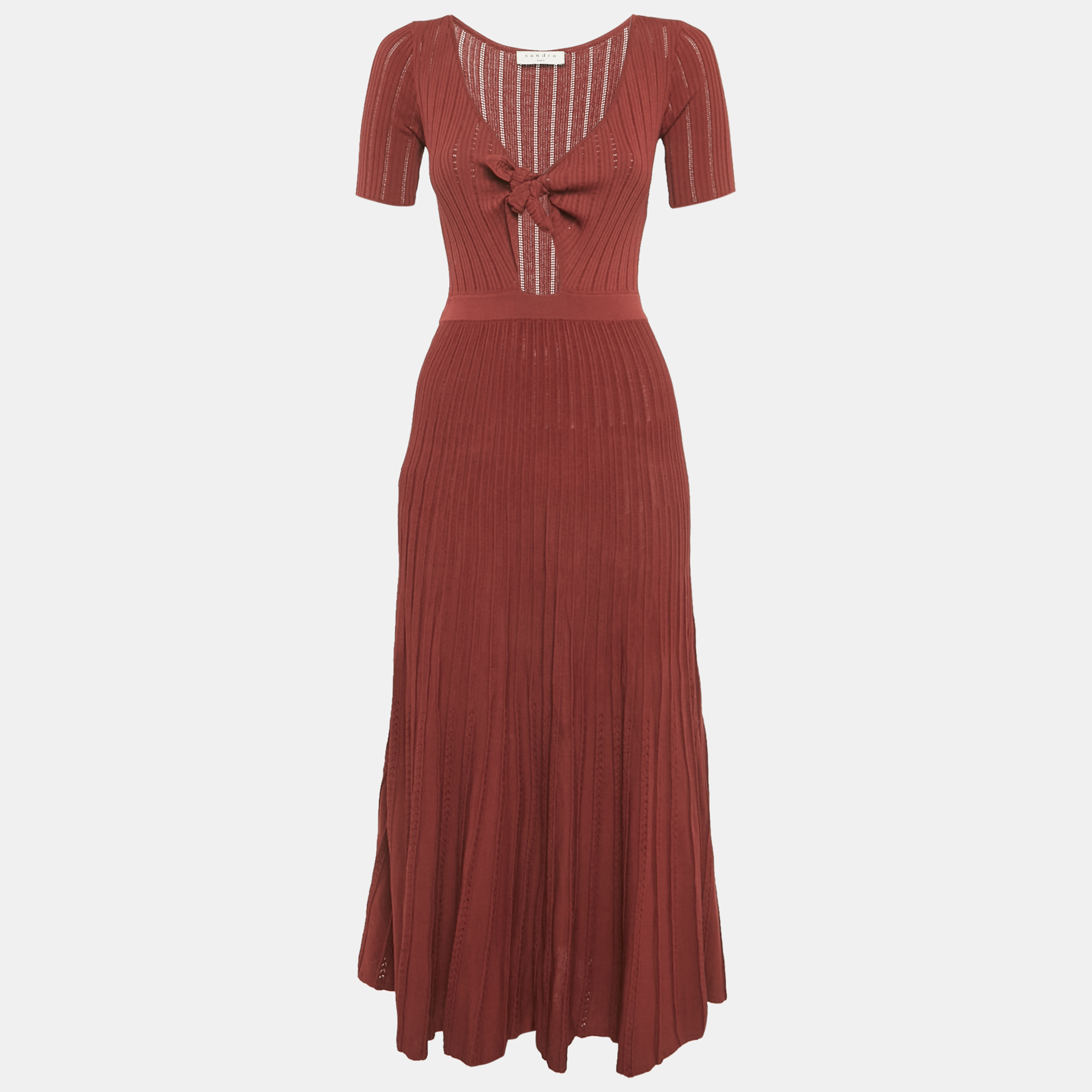 Sandro Burgundy Pointelle Knit Knotted Midi Dress XS
Sandro Burgundy Pointelle Knit Knotted Midi Dress XS