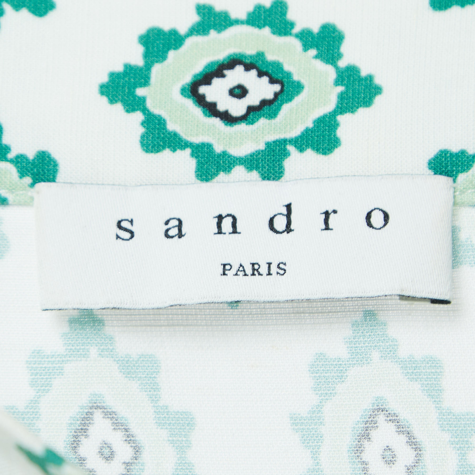 Sandro White/Green Print Cotton Tiered Midi Skirt S