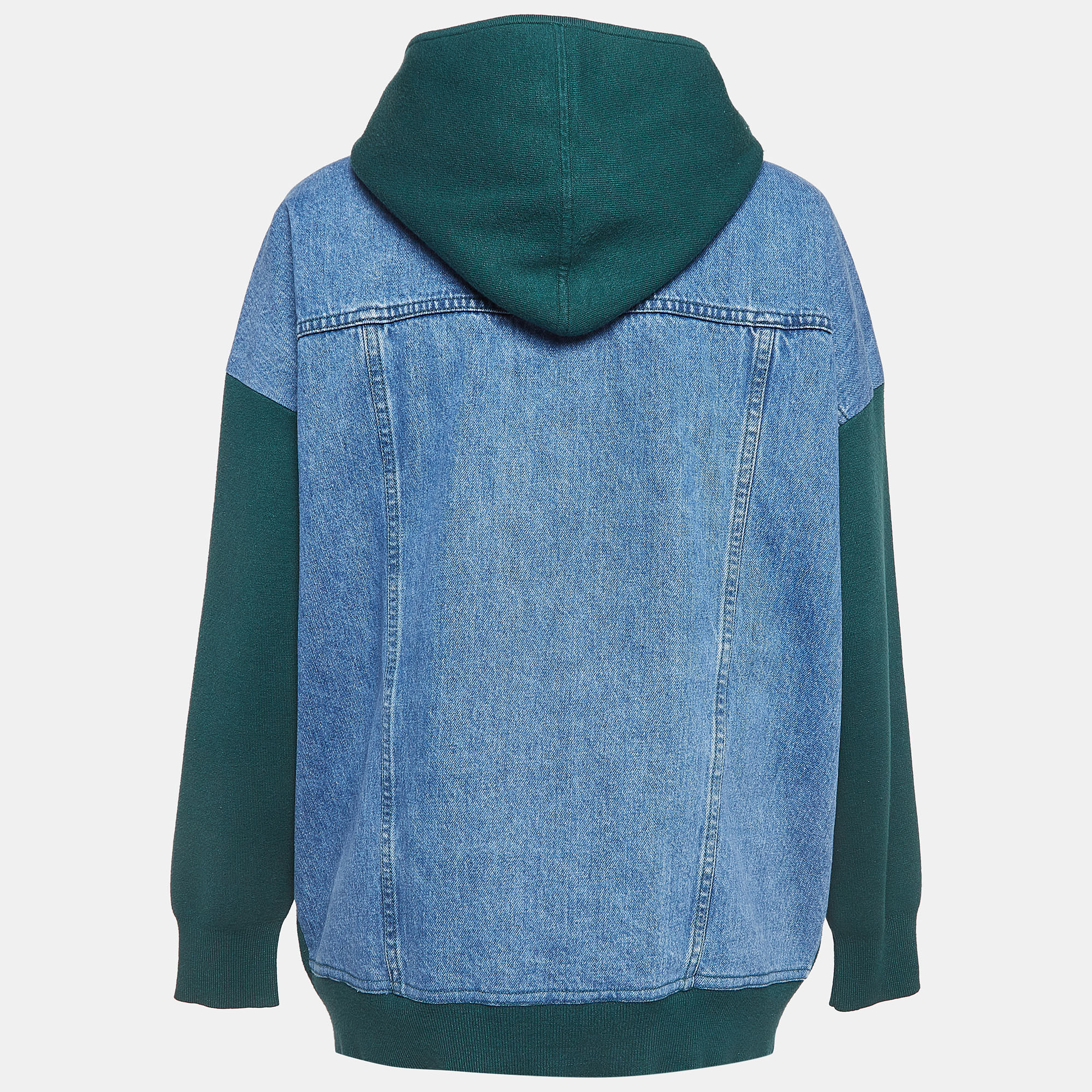 Sandro Green Knit & Denim Oversized Hoodie M