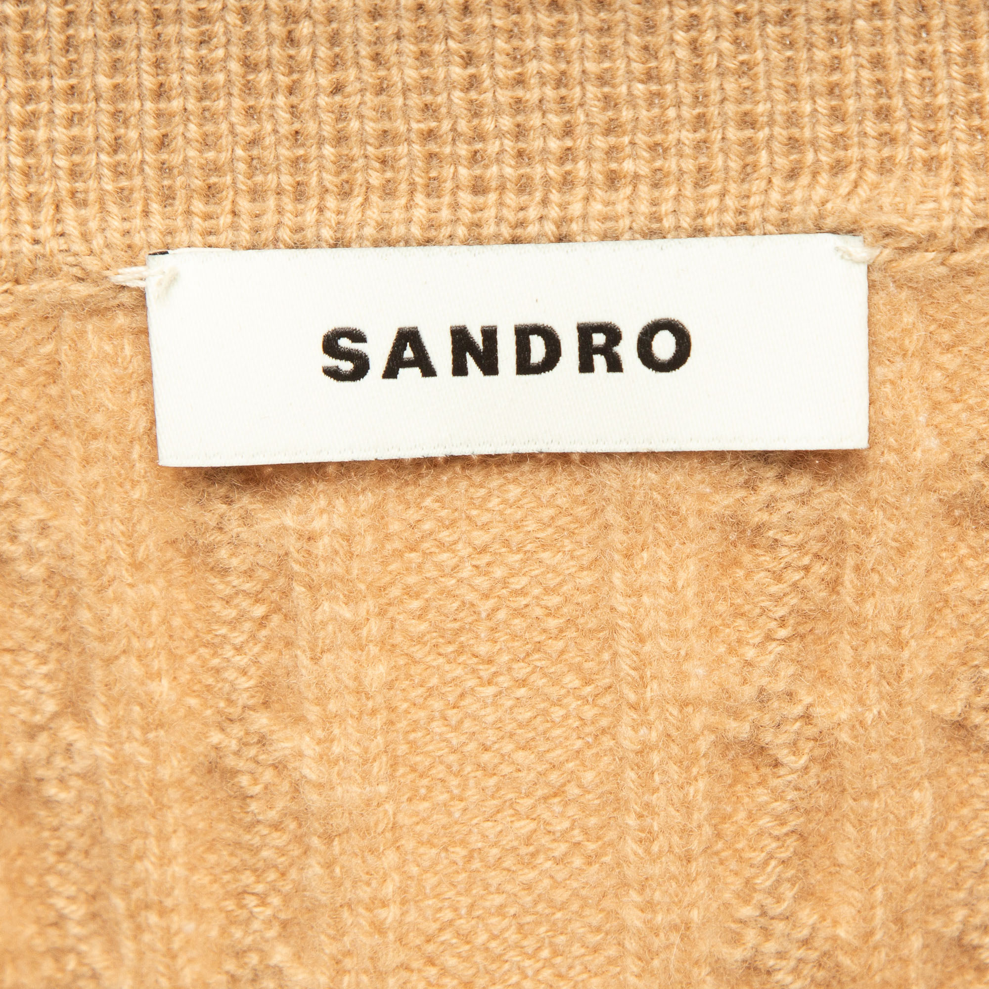 Sandro Beige Wool Cable Knit Zipper Crop Cardigan XL