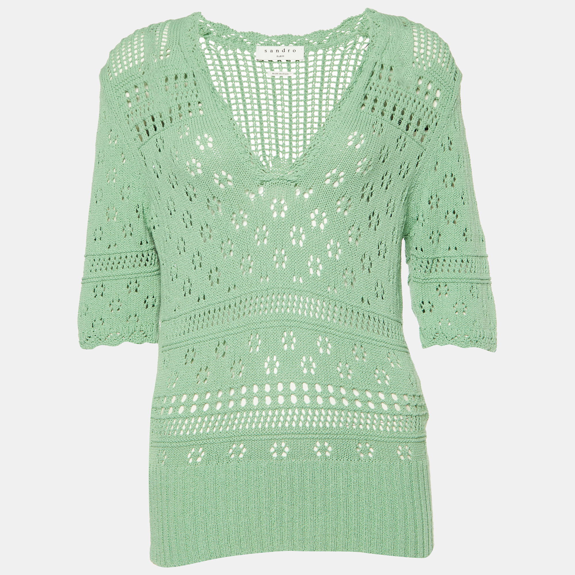 Sandro green crochet knit top m
