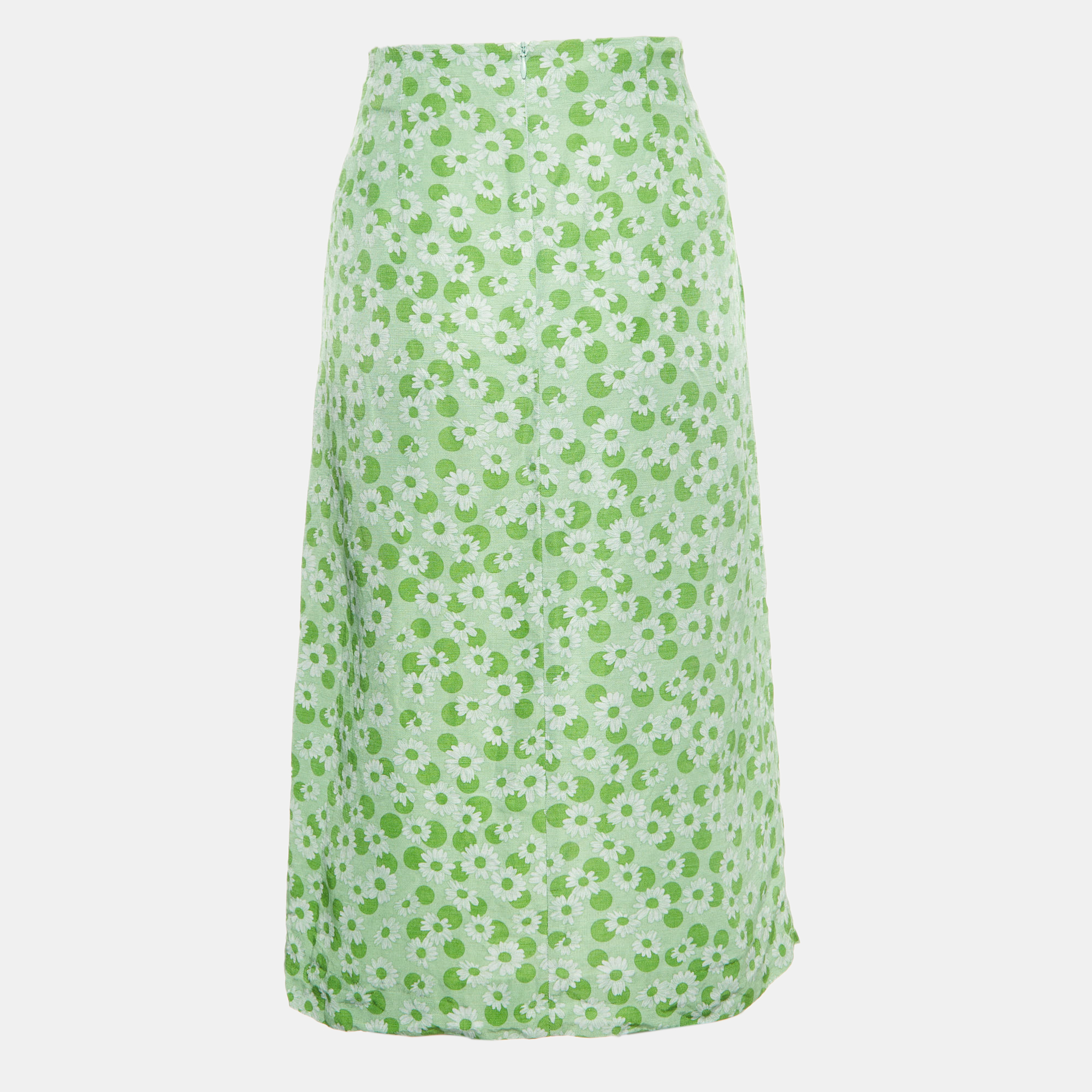Sandro green printed linen-blend skirt l