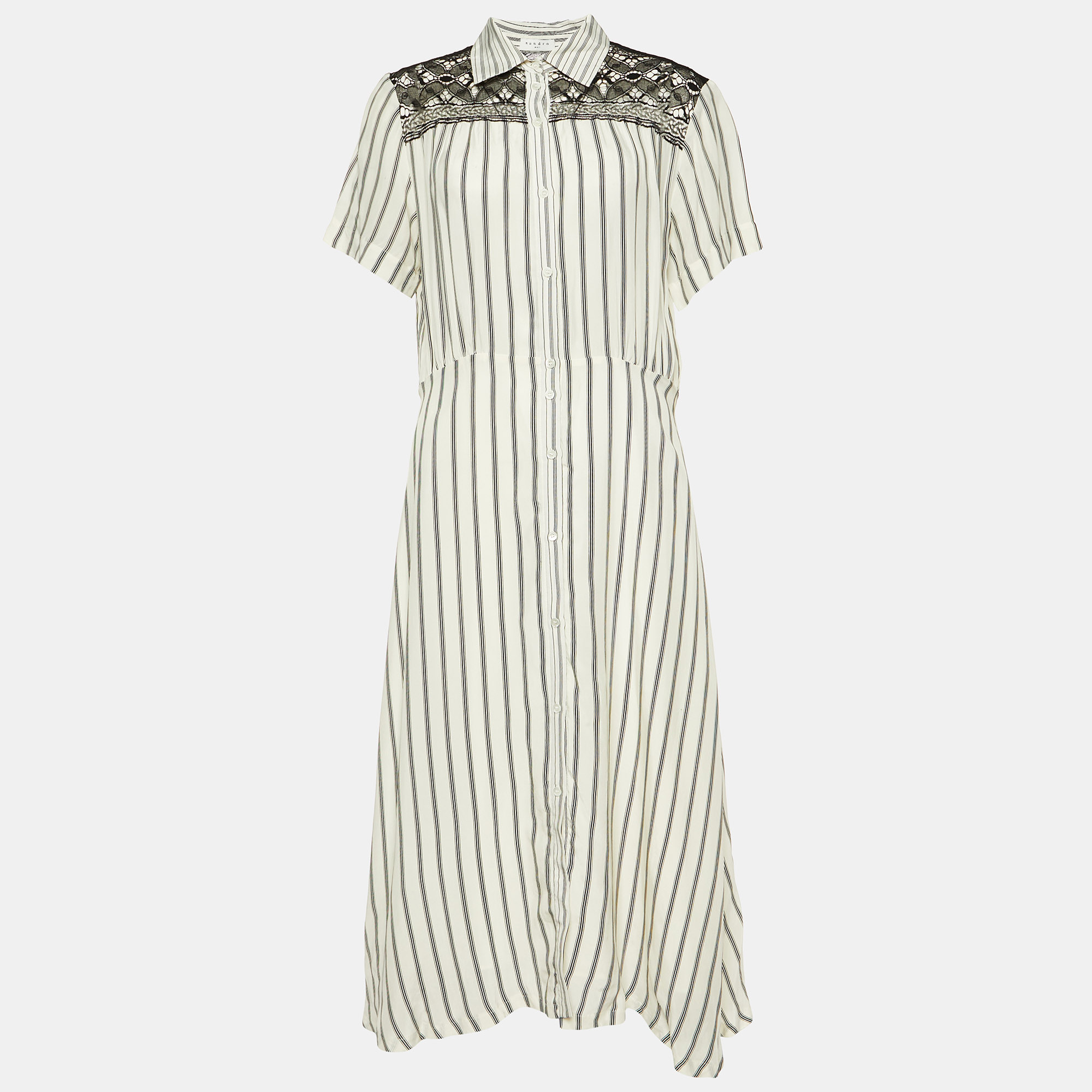 

Sandro White Striped Cupro Midi Dress