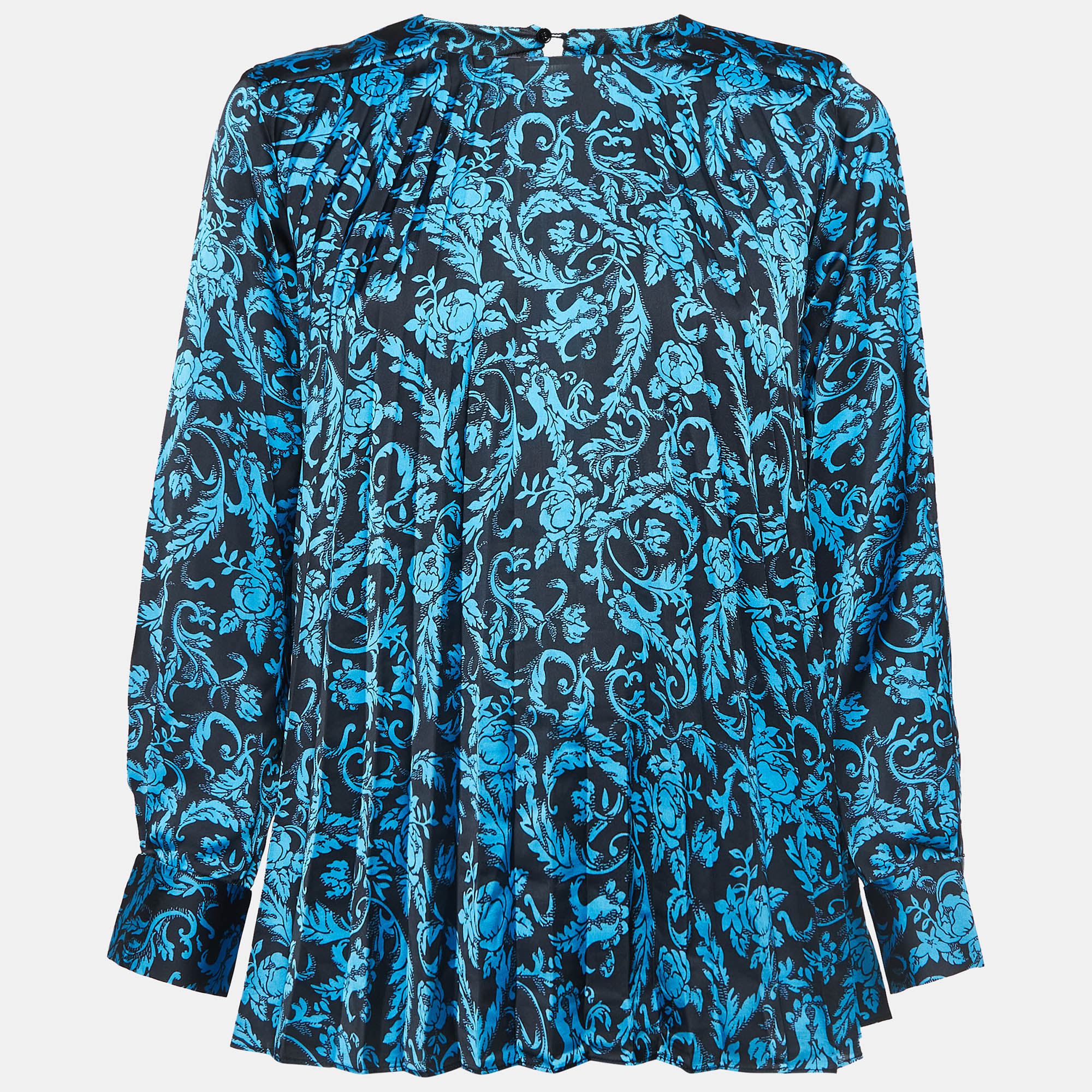 Sandro blue paisley print satin plisse blouse xs