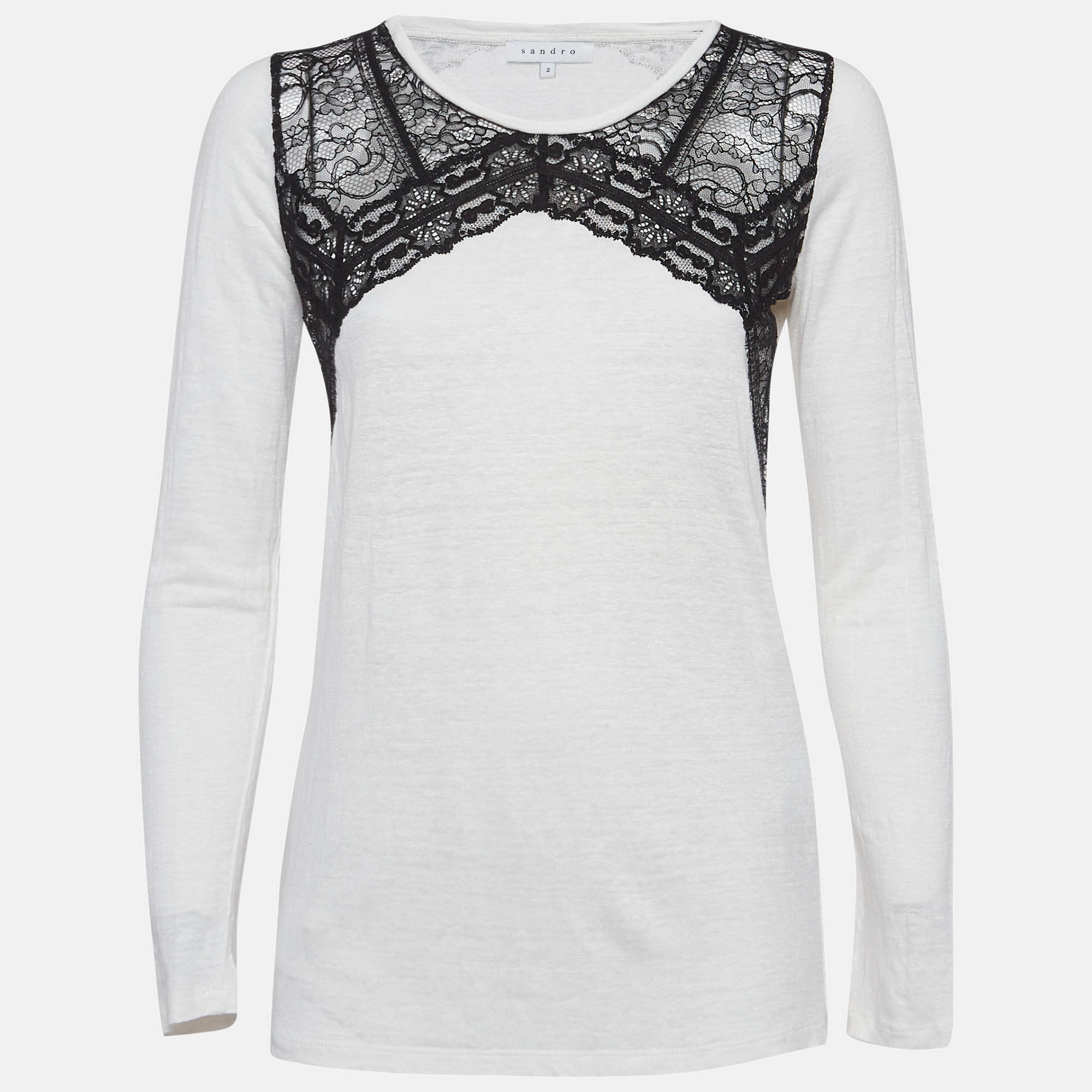 Sandro white jersey laced top m