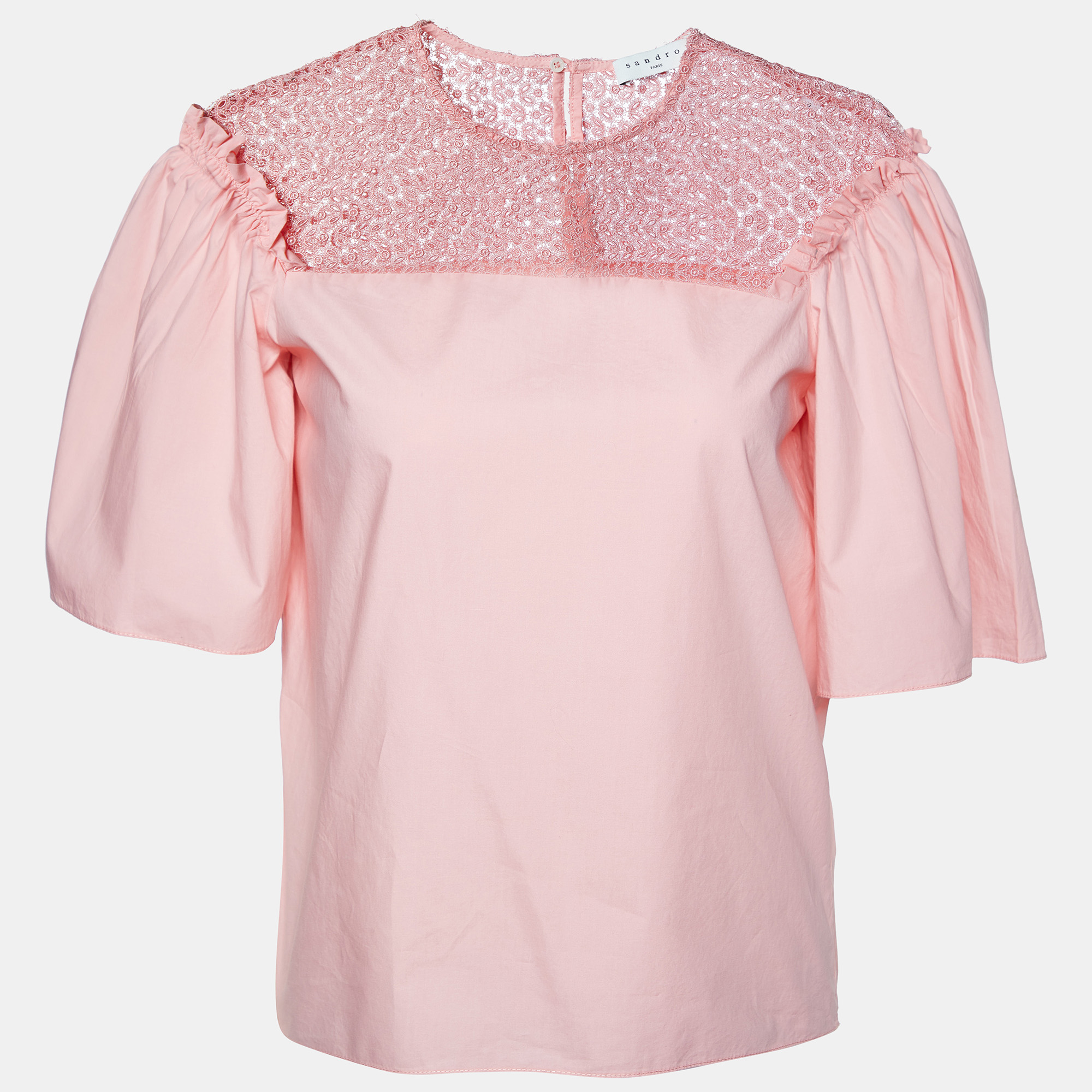 Sandro pink cotton lace trimmed blouse xs