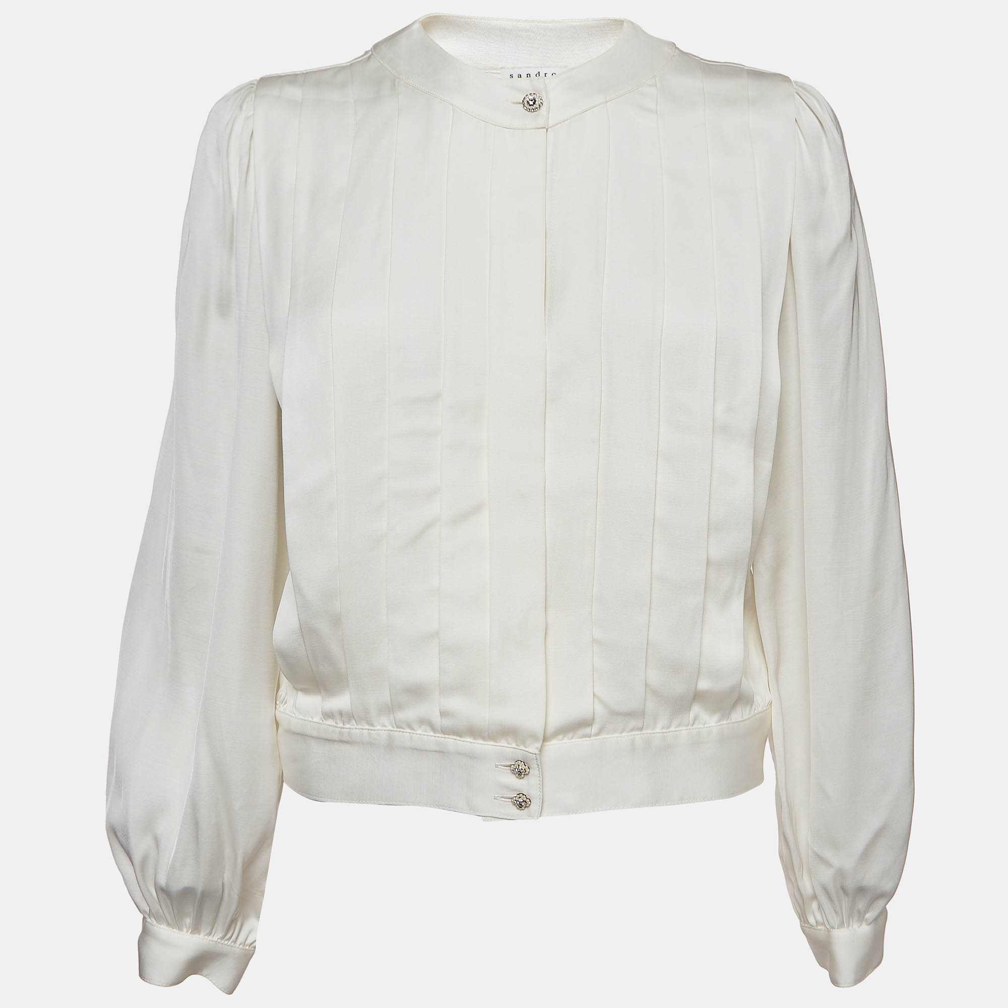Sandro off-white satin pleated blouse s