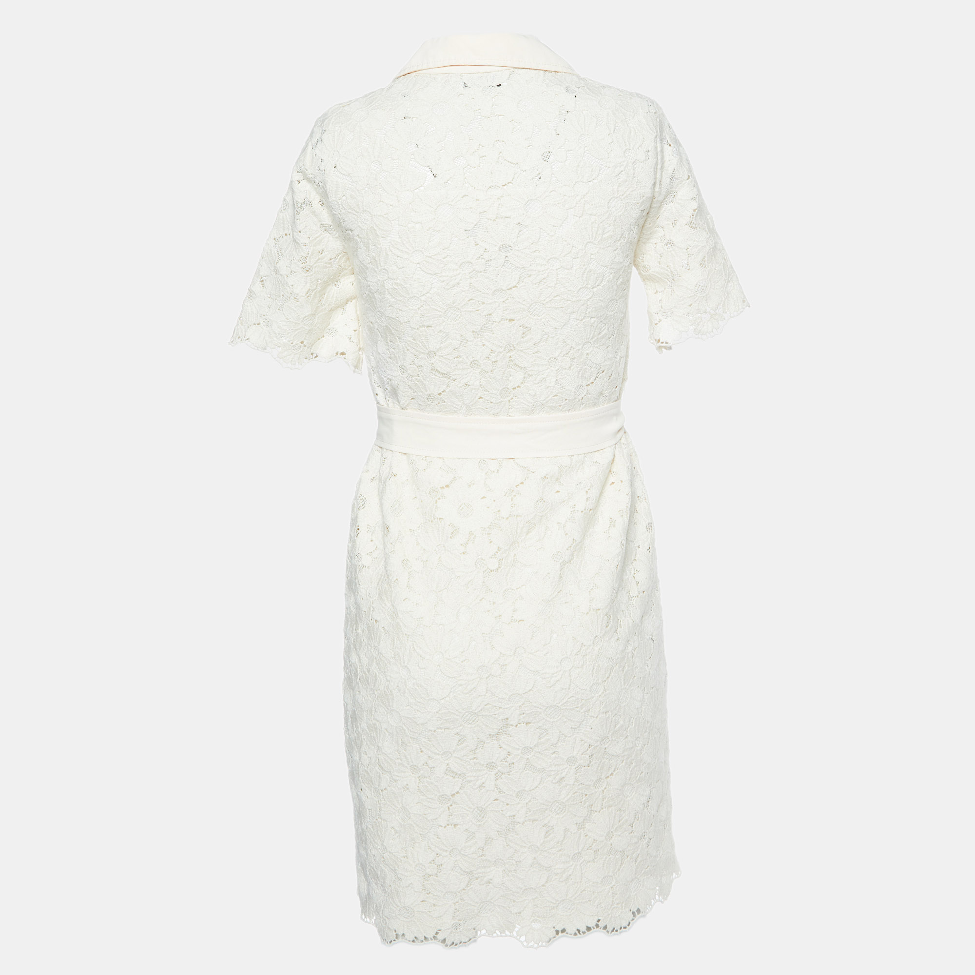 Sandro Ecru Guipure Lace Adrienne Belted Shirt Dress S