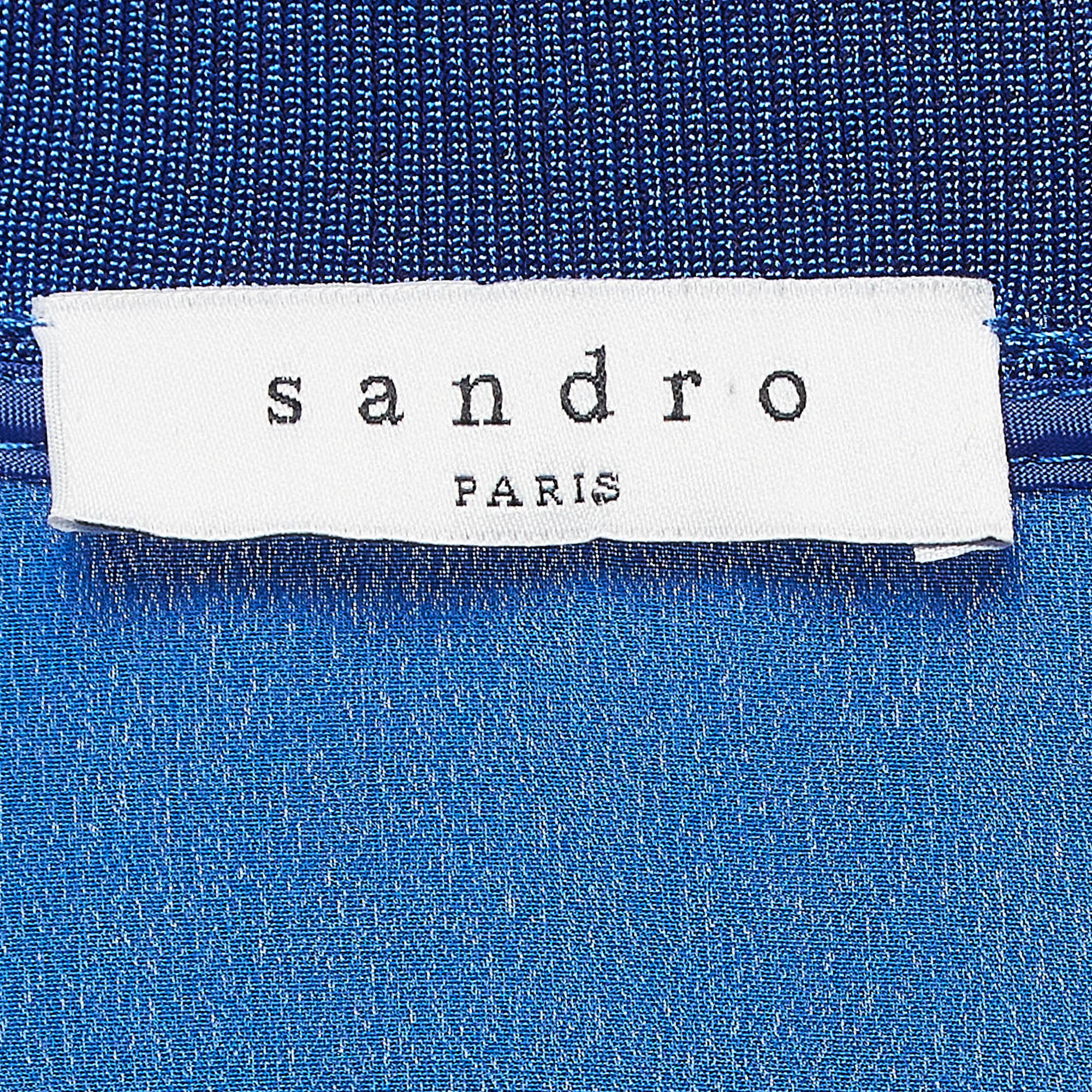 Sandro Blue Silk V Neck Loose Fit Top S